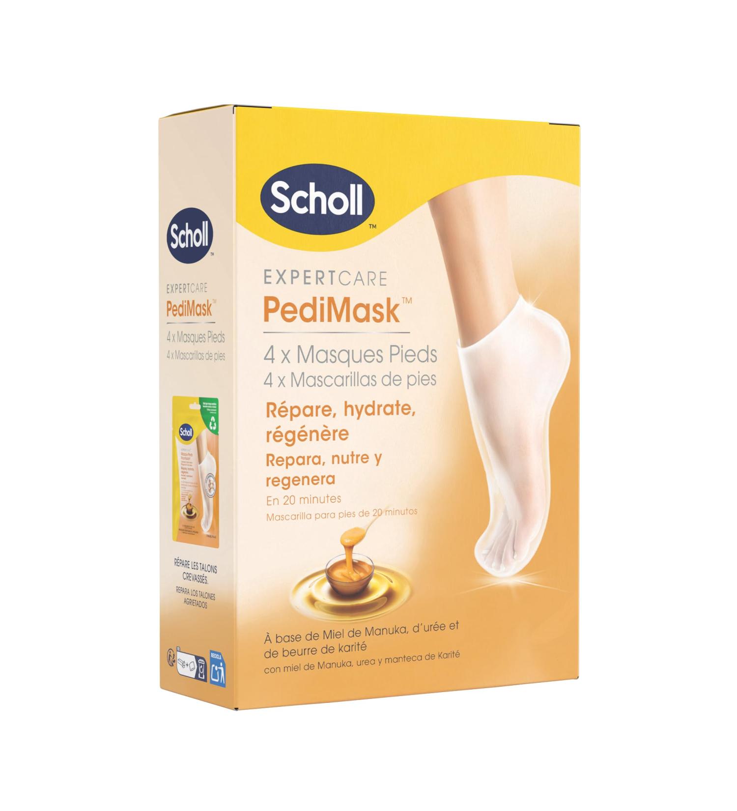 Scholl Nourishing Foot Masks - Pack of 4 pairs - Softer feet in just one application - Formulated with manuka oil urea and shea butter for intense hydration - Buy Online on GoSupps.com