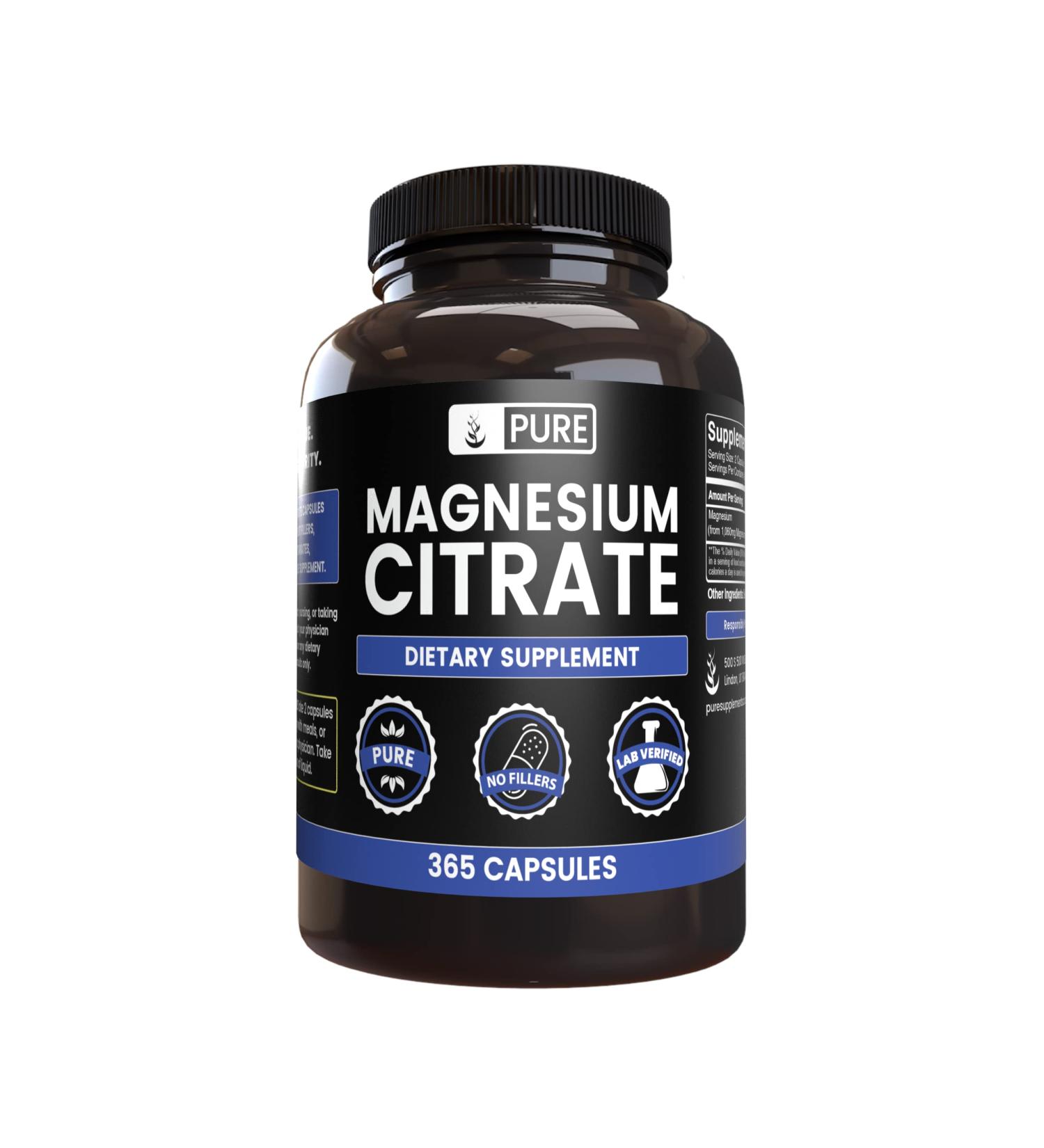 365 Capsules Pure Magnesium Citrate | Lab Verified, No Fillers | 365 Count - Buy Online on GoSupps.com