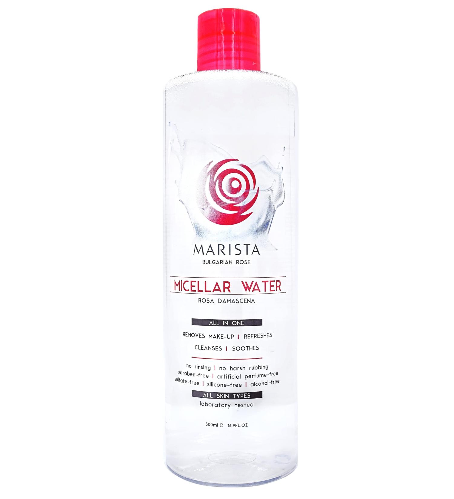 Micellar Cleansing Rose Water Marista 500 ml. Sensitive Skin Make-Up Remover For Face Eyes & Lips Soothing Pure Natural Rose Water Aloe Vera and Chamomile Extract - Buy Online on GoSupps.com