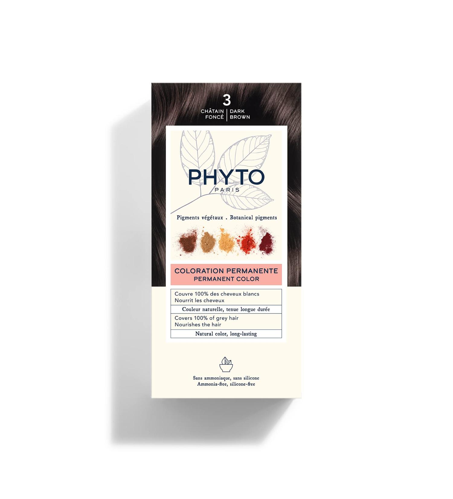 PHYTO Phytocolor Permanent Hair Color - 3 Dark Brown - 100% Grey Coverage - Ammonia-free, PPD-free, Resorcin-free - 0.42 oz - Pack of 1 - Buy Online on GoSupps.com
