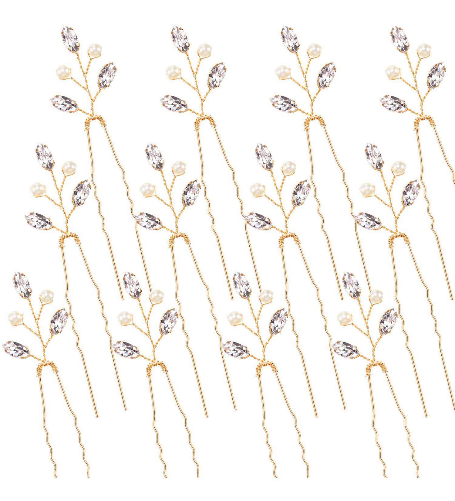 12-Piece Crystal Bridal Hair Pins - Gold Wedding Hair Accessories for Bride, Flower Girls, Bridesmaids - Buy Online on GoSupps.com