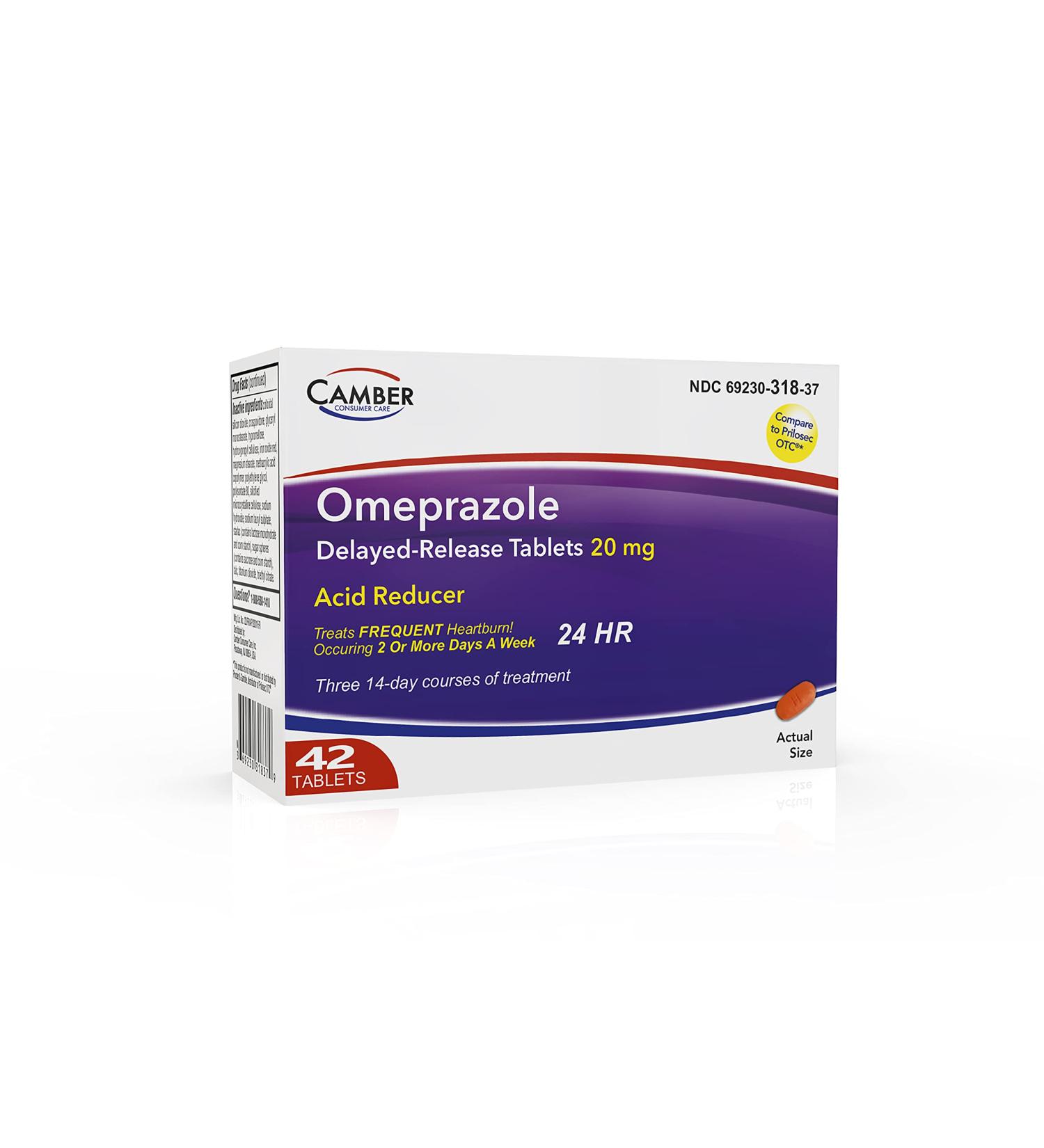Camber Consumer Care Omeprazole 20mg Tablets (42 Count) for Heartburn & Acid Reflux Relief - Buy Online on GoSupps.com