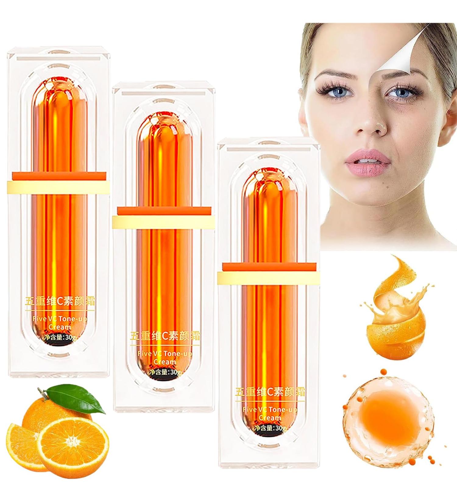 Japanese Vitamin C Makeup Tone Up Cream Five Vitamin C Tone-Up Cream Moisturizing Brightening Concealer Smooth Lightweight Long Lasting Moisturizer Face Serum for All Skin Type (3PCS) - Buy Online on GoSupps.com