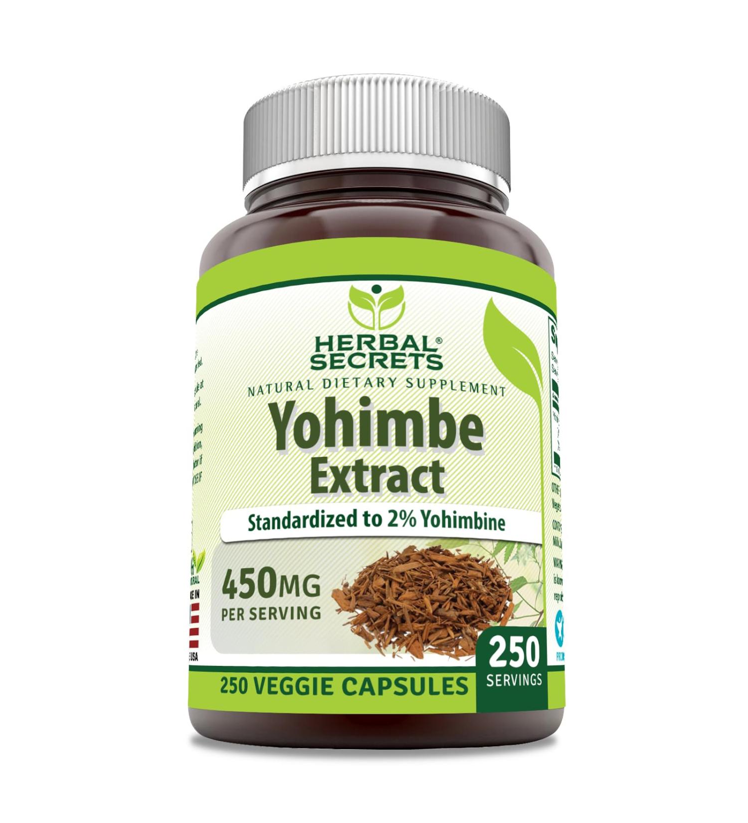 Herbal Secrets Yohimbe Extract 450 mg Supplement | Veggie Capsules | Non-GMO | Gluten Free | Made in USA (1 Pack 250 Count) 250 Count 1 Count (Pack of 1)
