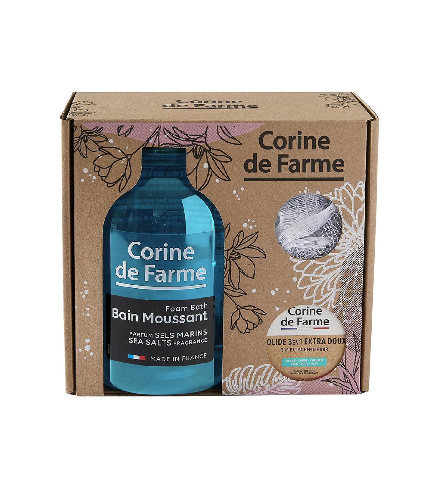 Corine de Farme - Sea Salt Scented Foaming Bath Gift Set - 1L Sea Salt Scented Foaming Bath + 75g 3-in-1 Solid Bath Fudge Bath + 1 Shower Flower - Made in France - Buy Online on GoSupps.com