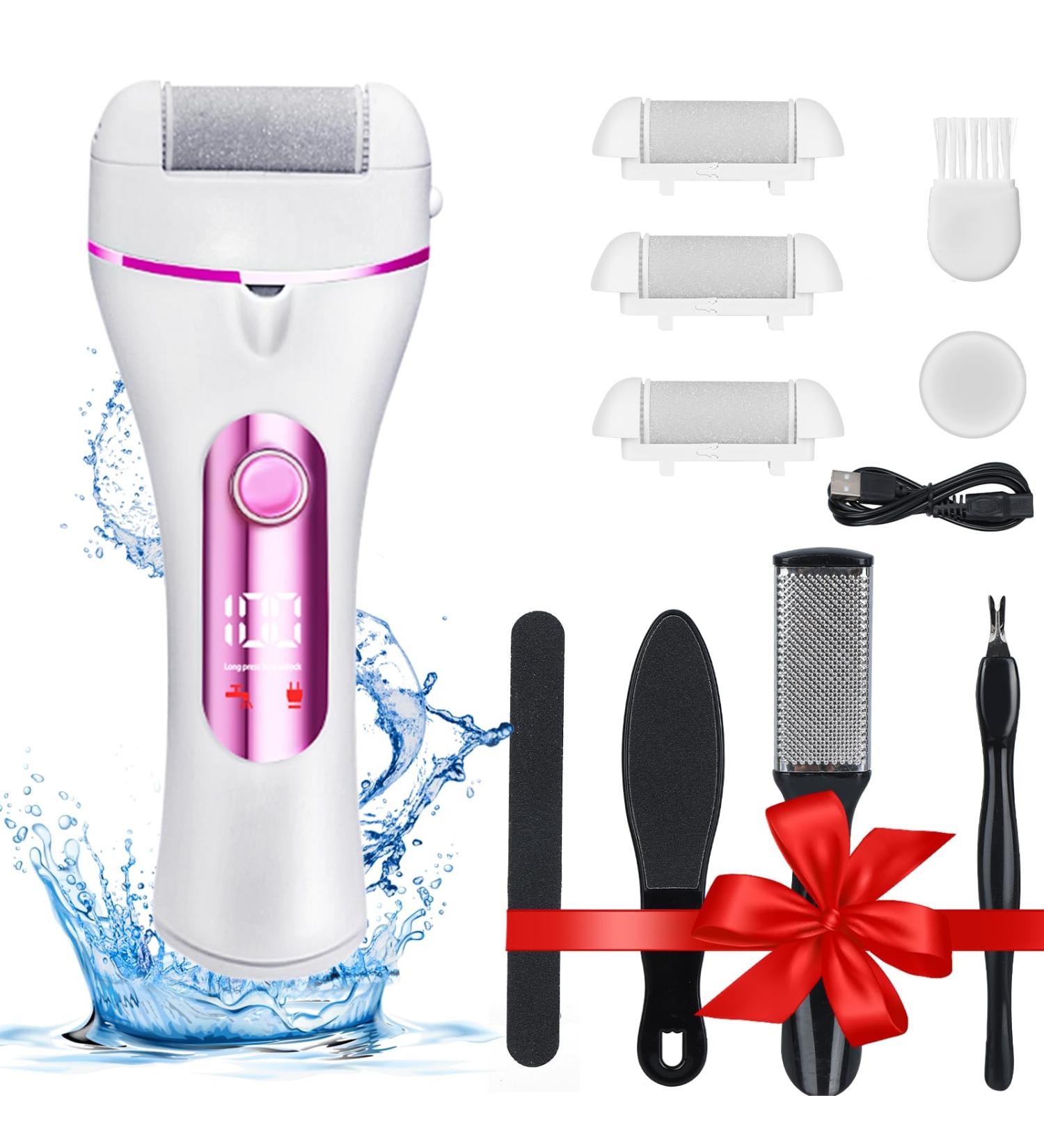 Electric Foot File Hard Skin Remover Wetisedg Rechargeable 16 in 1 Foot Pedicure Hard Skin Remover with 3 Rollers LED Light Foot Care Kit for Dry Dead Skin Cracked Heels Calluses (Pink) - Buy Online on GoSupps.com