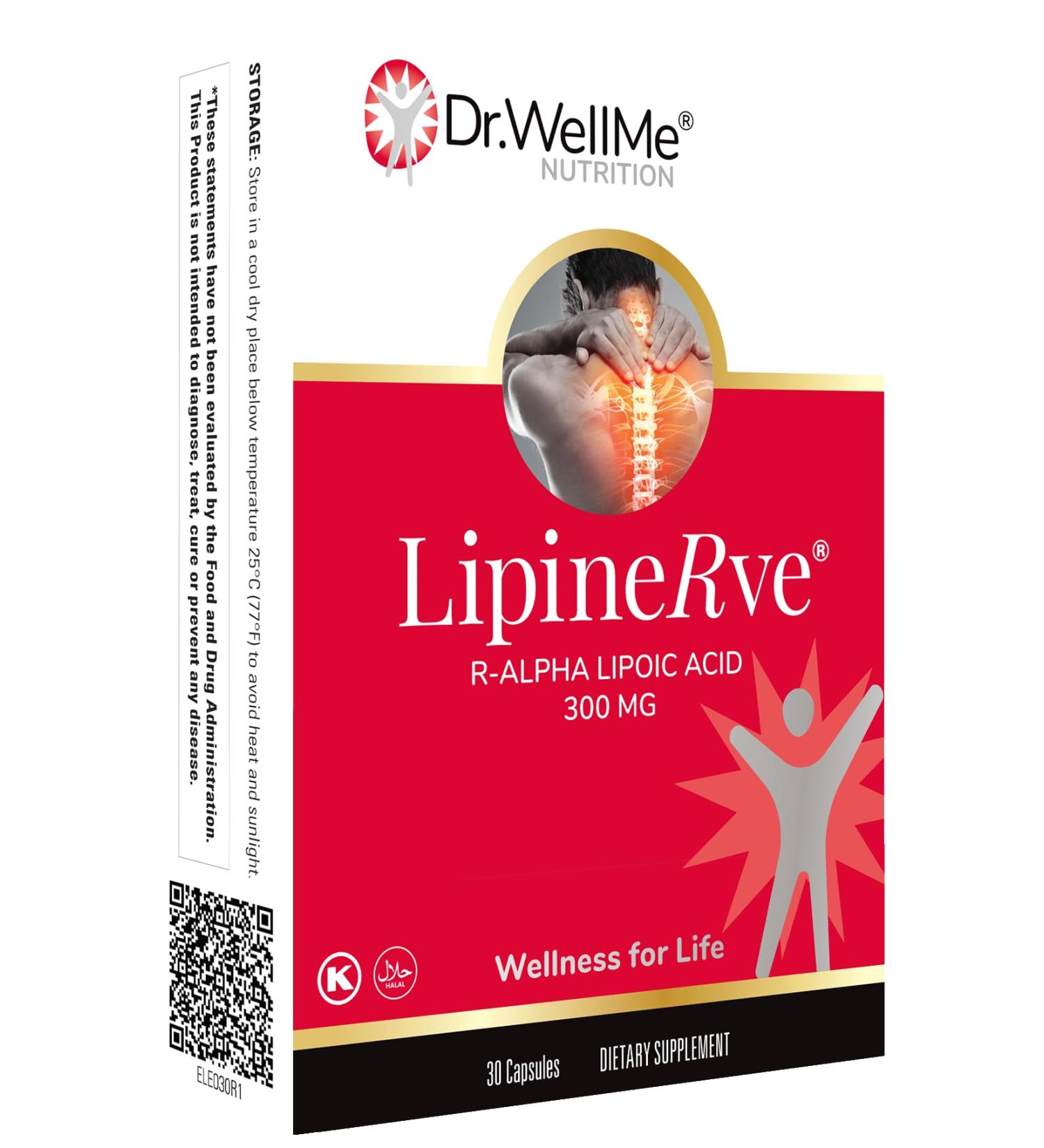 Dr. WellMe Lipinerve R Alpha Lipoic Acid 300mg Capsules - Antioxidant Supplement Kosher | Halal 30 Count Made in USA - International Shipping Available - Buy Online on GoSupps.com