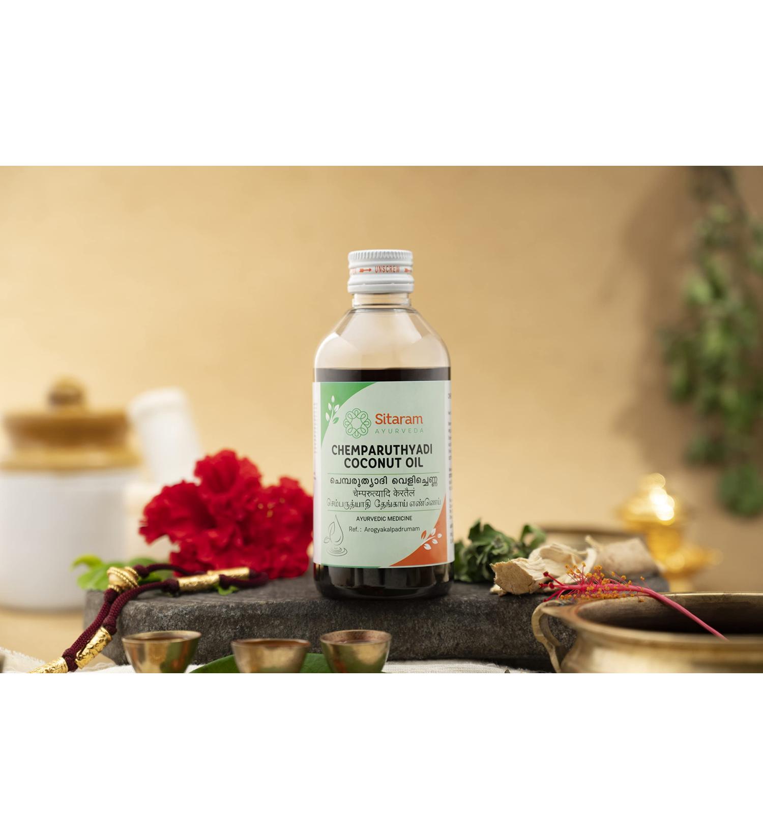 Buy Sitaram Chemparuthyadi Coconut Oil 200 ml | Pure Kerathailam for Healthy Hair | International Shipping Available - Buy Online on GoSupps.com