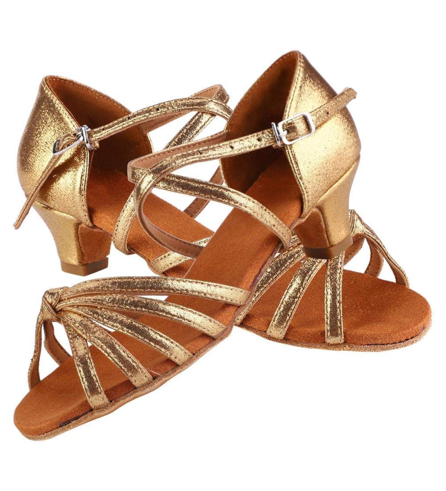Comfortable Gold Latino Dance Shoes for Girls - PU Soft 4cm Heel Size 35 EU | International Shipping Available - Buy Online on GoSupps.com