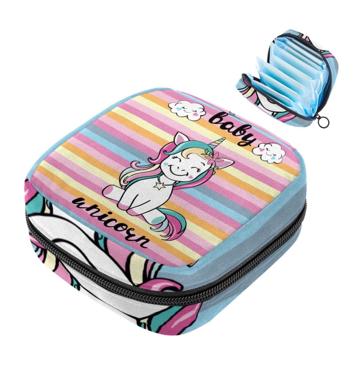 Cute Baby Unicorn Sanitary Napkin Storage Bag | Large Zippered Menstrual Cup & Period Pouch for Women & Girls - Multicolor 03 - Buy Online on GoSupps.com