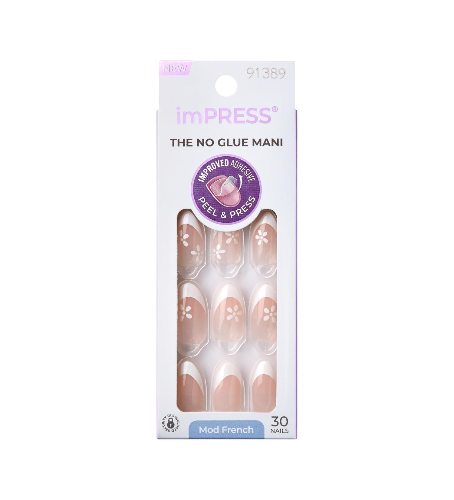 KISS imPRESS No Glue Press-On Nails - Fearless French Almond Shape Light Neutral & White Tip 30 Nails Easy Application - Buy Online on GoSupps.com