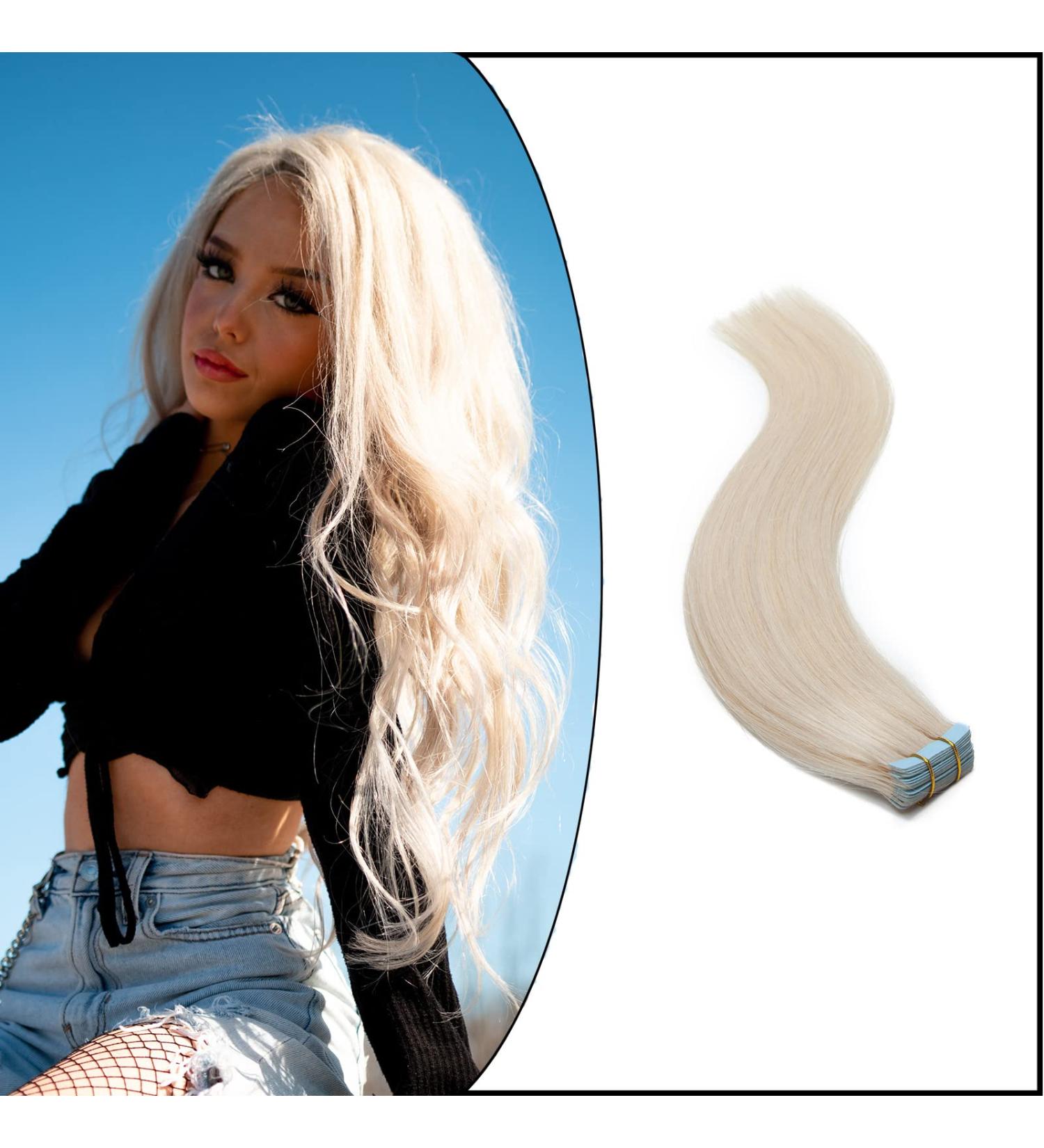 Elailite 20PC Tape Extensions - Invisible Real Human Hair Remy Quality 40cm #70 Bleached White - International Shipping Available - Buy Online on GoSupps.com