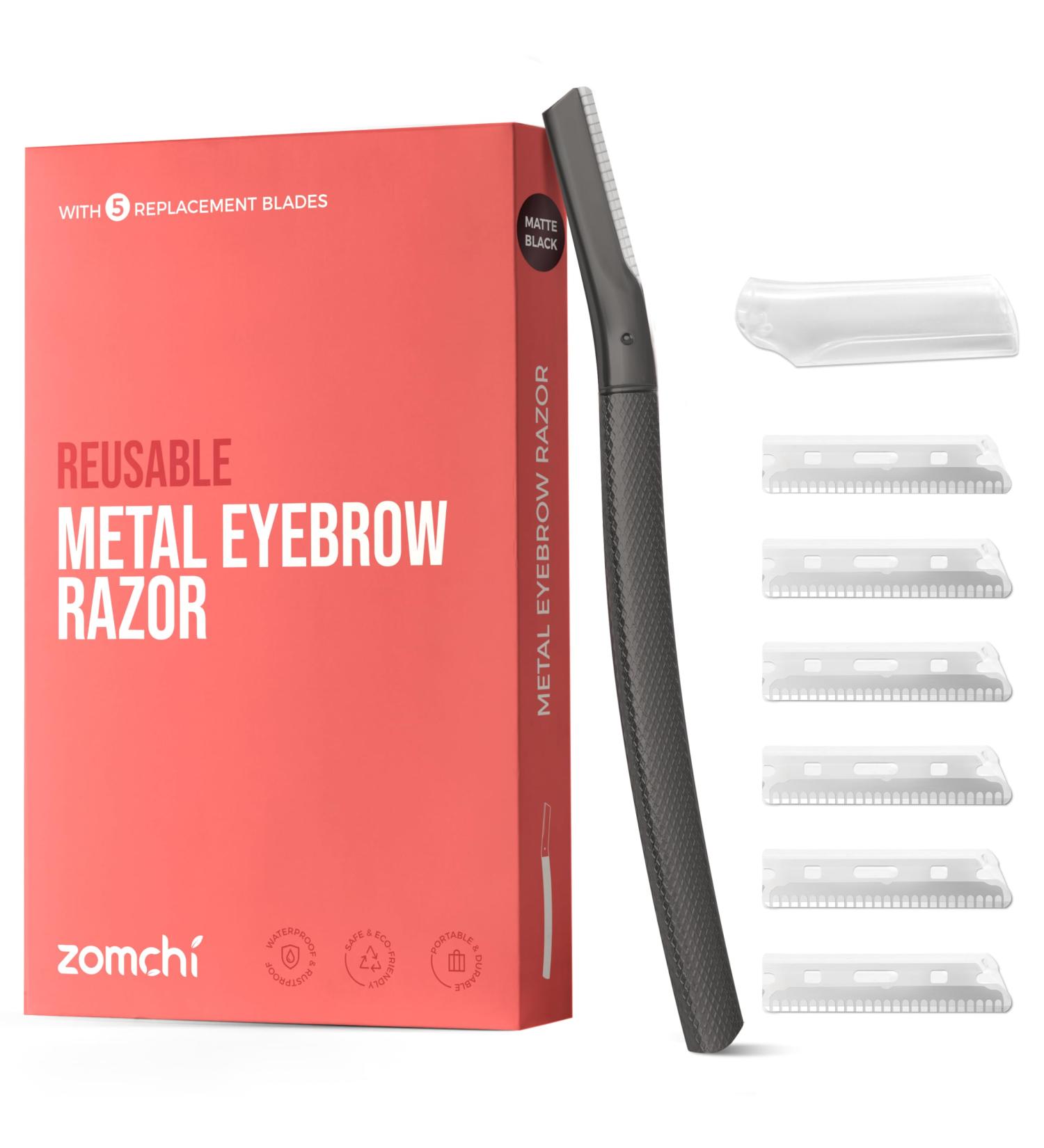 Eyebrow Shavers & Reusable Facial Razors for Men & Women - Stainless Steel Trimmer with Precision Cover | 6-Blade Dermaplaning Tool (Black) - Buy Online on GoSupps.com