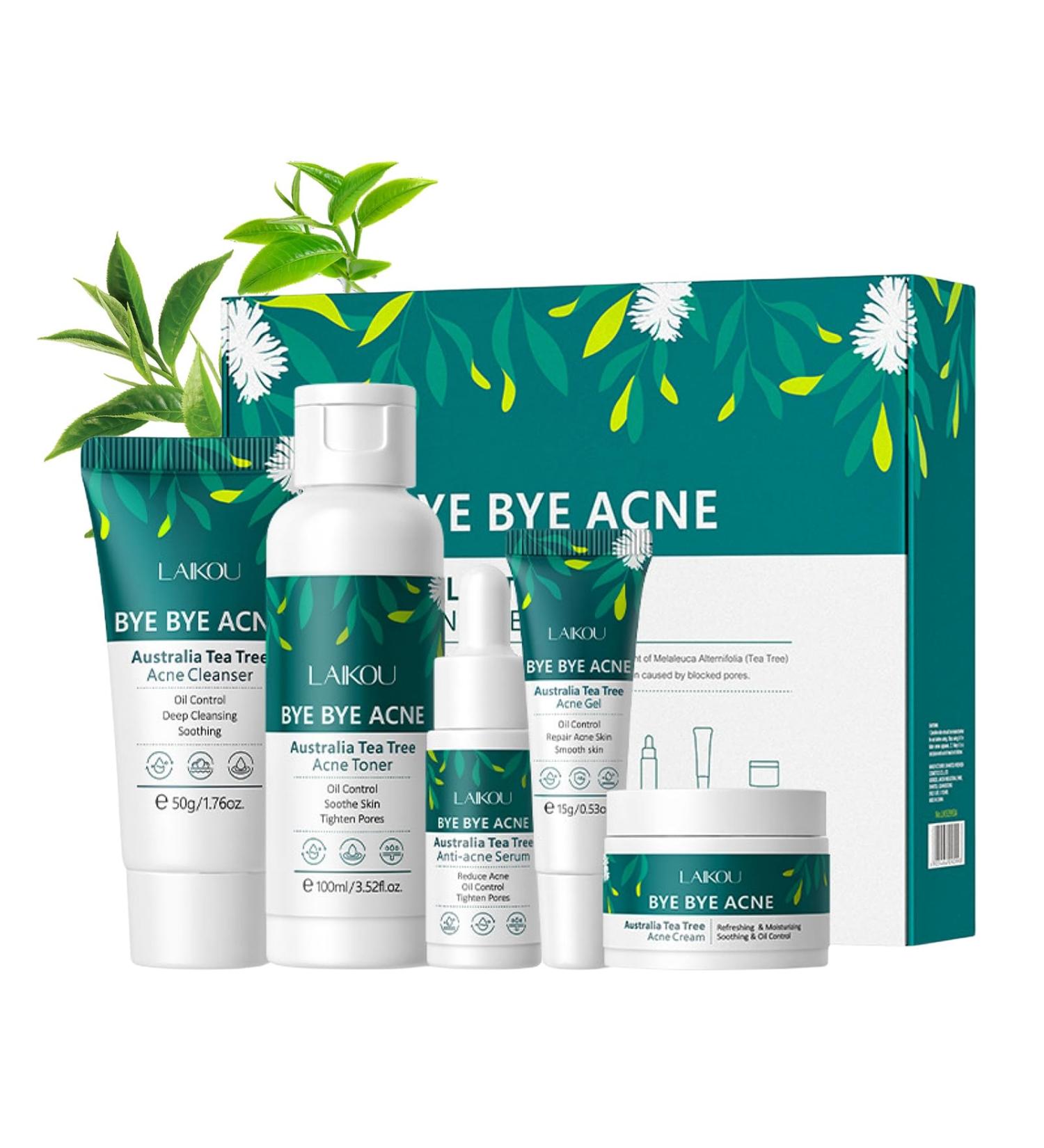 Tea Tree Skin Care Set for Teen Girls | 5PCS Skincare Gift Set with Cleanser Toner Serum & Acne Gel Moisturizing Travel Essentials - Buy Online on GoSupps.com