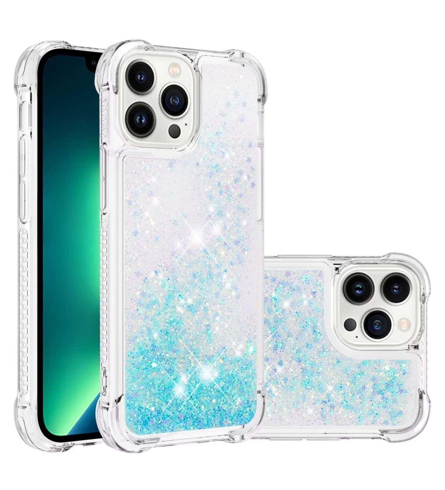 Tivenfezk Nadoli Glitzer Treisand Shell for iPhone 15 Pro Max - Shockproof Silicone & Transparent TPU Quicksand Case - White Blue Protective Cover - Buy Online on GoSupps.com