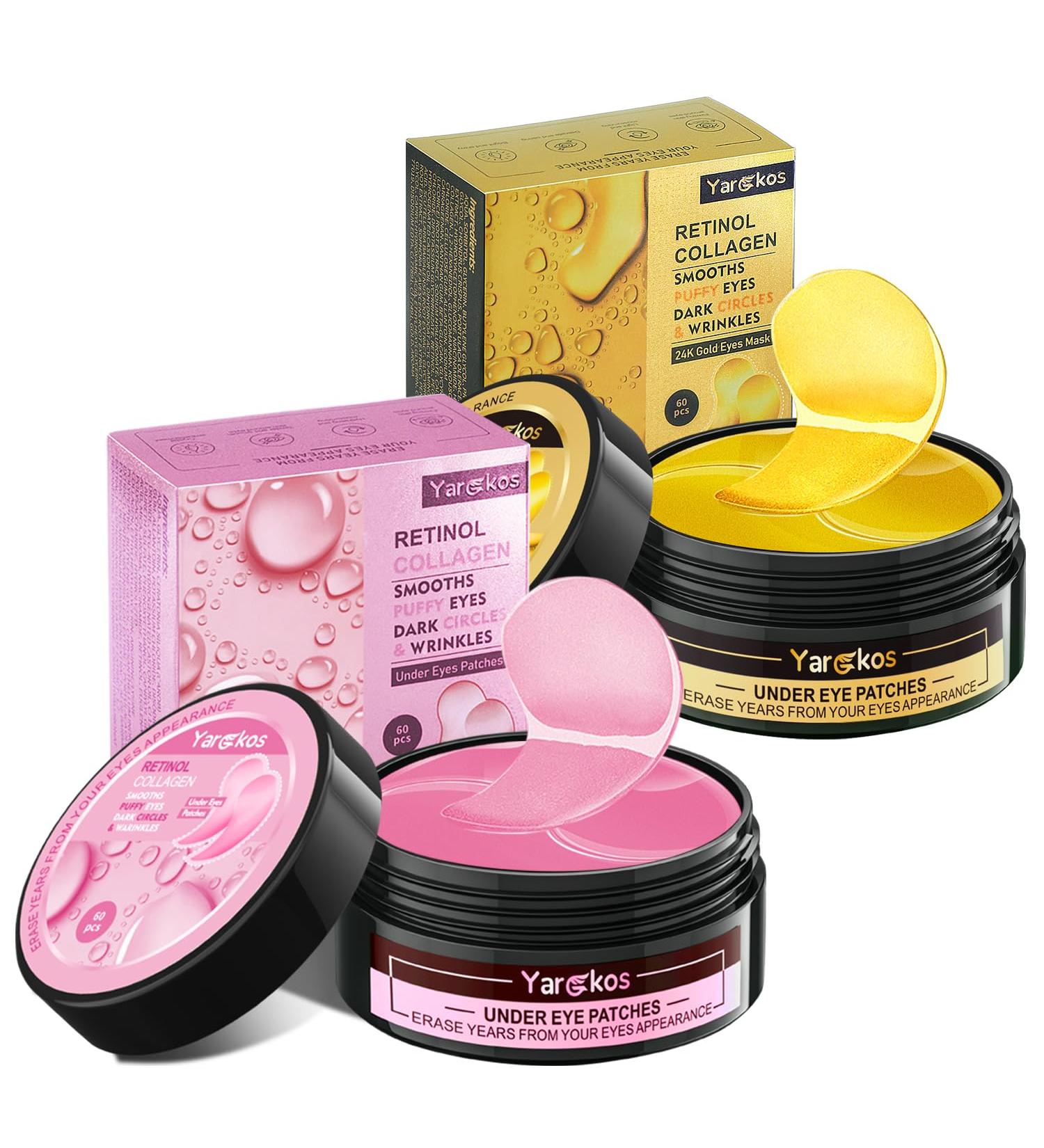 2 Packs 60 Pcs Under Eye Patches - 24K Gold & Pink Gel Masks for Dark Circles Puffiness and Wrinkles | Collagen Hydrating Eye Treatment for Men & Women - Buy Online on GoSupps.com