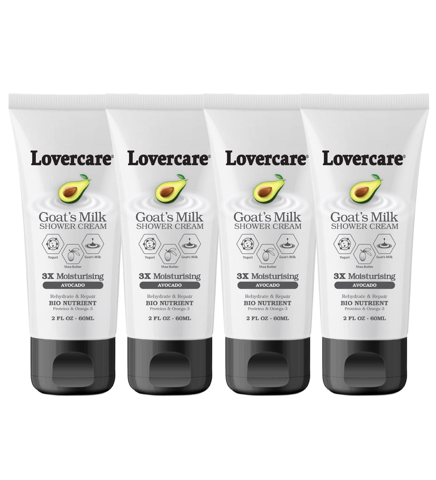 Lovercare 4-PACK Goat Milk Shower Cream 2 fl oz (60ml) - AVOCADO - Pack of 4 - Buy Online on GoSupps.com