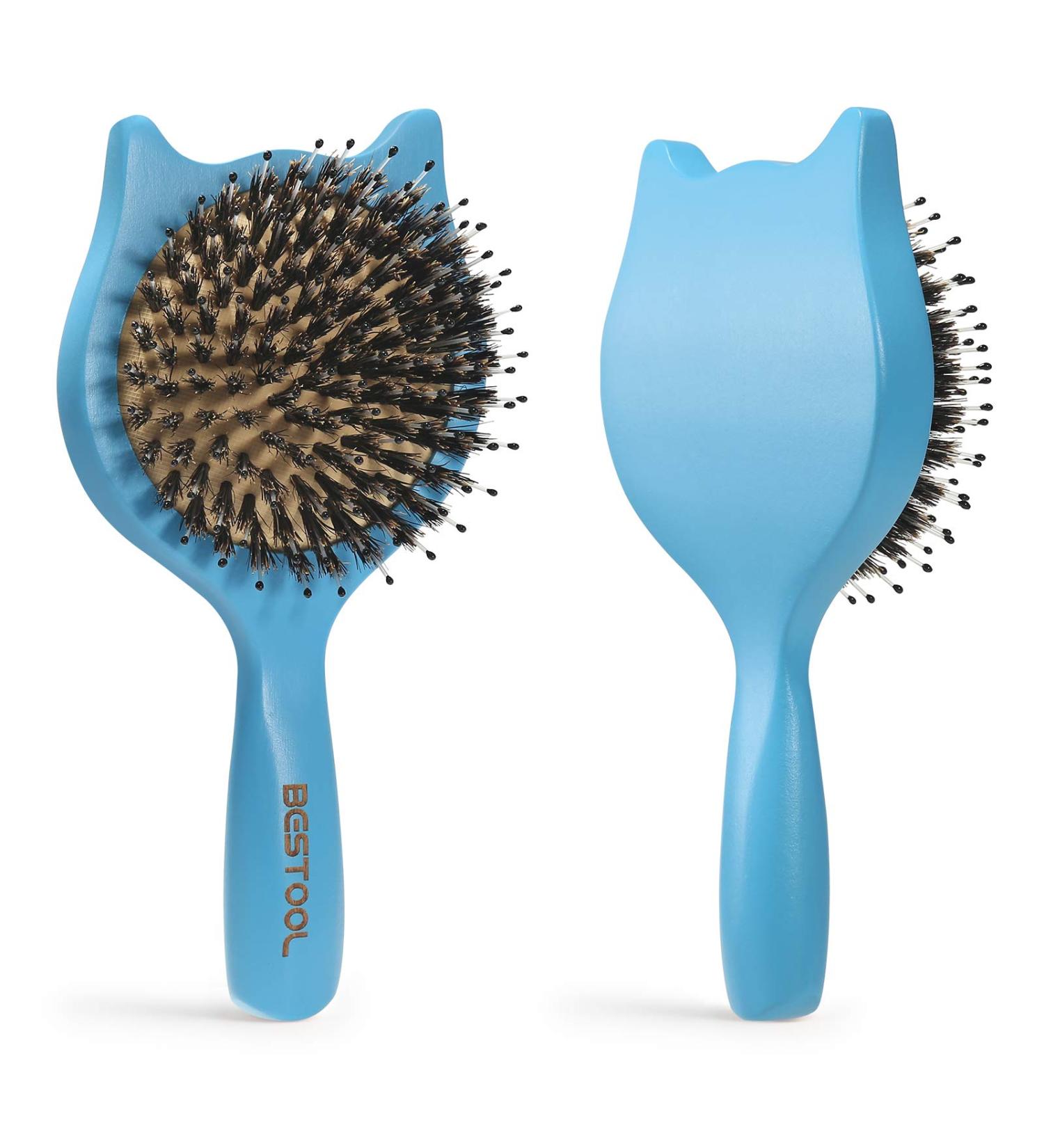 Bestool Small Travel Hair Brush - Wooden Boar Bristle for Women, Men, and Kids - Detangle, Defrizz, Distribute Oil - Blue - Buy Online on GoSupps.com