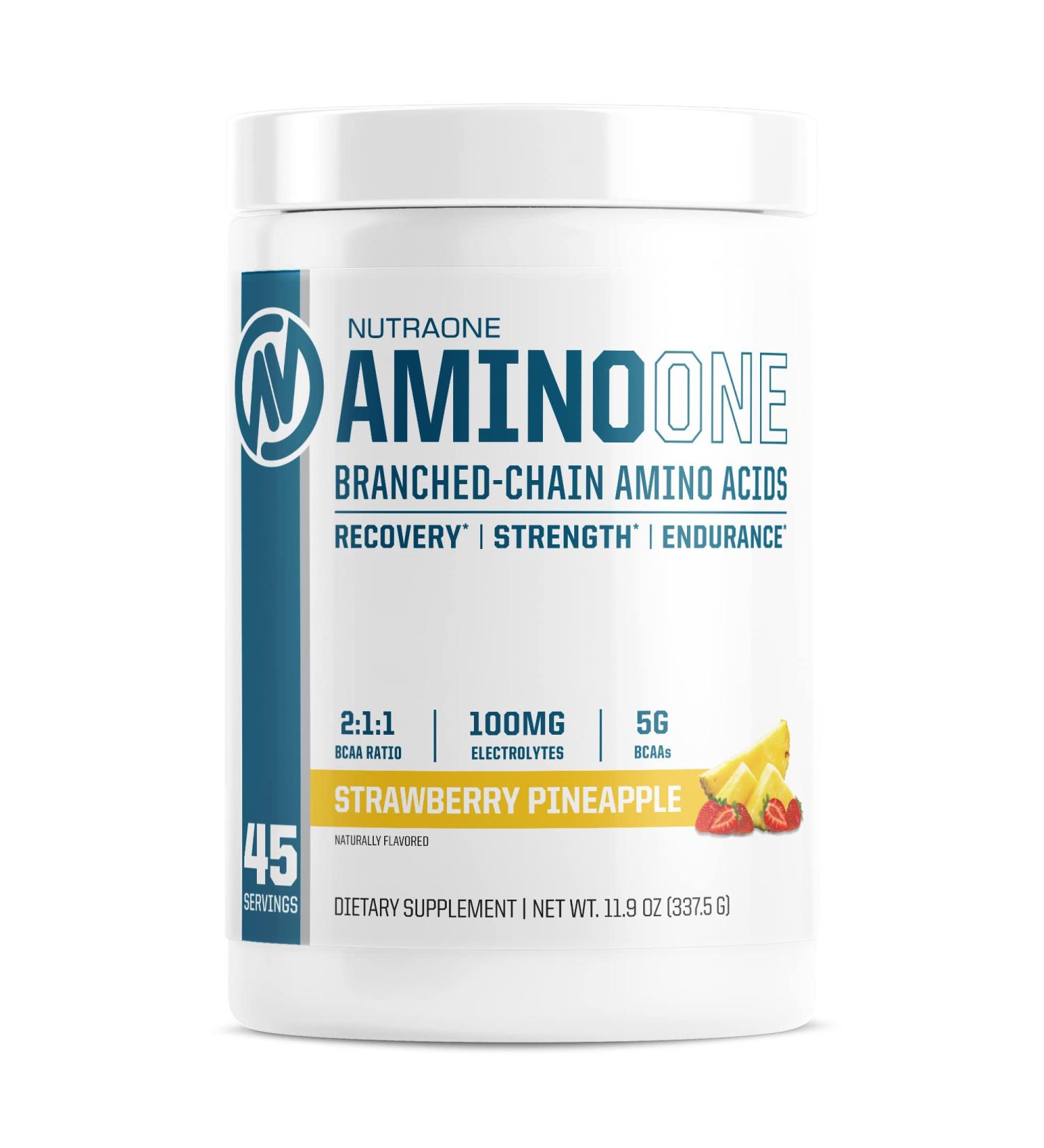 Buy AminoOne Branched-Chain Amino Acids for Post Workout Recovery - Premium Hydration & Muscle Building - Strawberry Pineapple Flavor - Buy Online on GoSupps.com