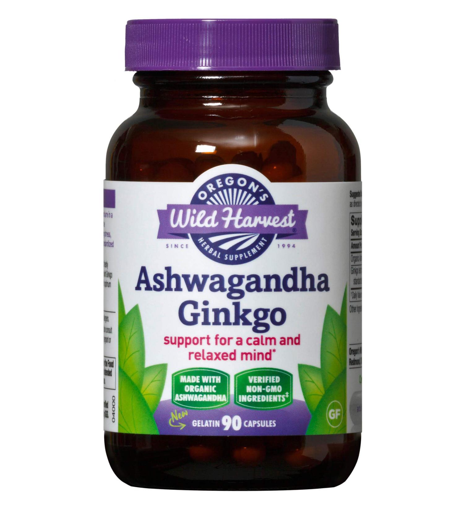 Oregon's Wild Harvest Ashwagandha Ginkgo 90 Gelatin Capsules