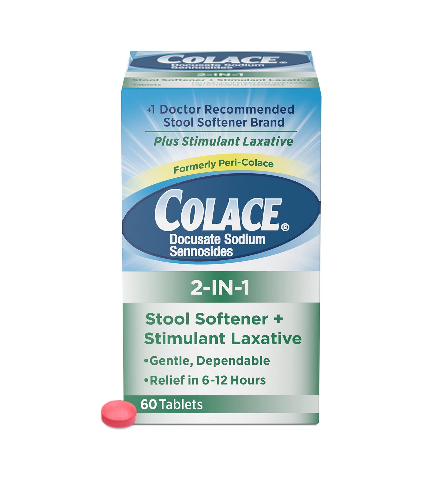 Colace 2-in-1 Stool Softener + Stimulant Laxative 60 Tablets (Pack of 6) - Buy Online on GoSupps.com