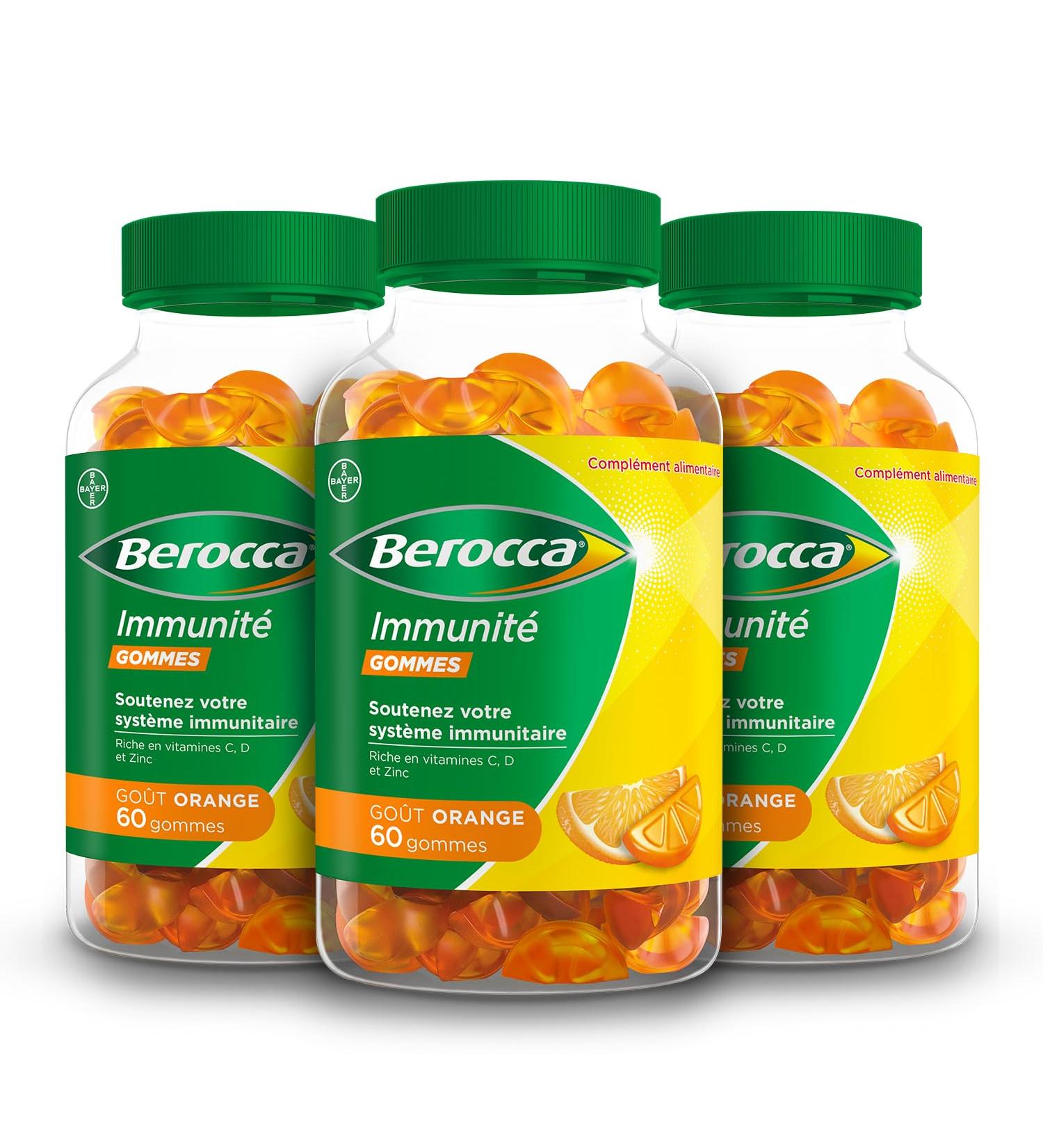 Berocca Immunity Gums - Multivitamin Dietary Supplement - 8 Vitamins and Minerals - Including Vitamin C D and Zinc - Supports Immunity in Everyday Life - Orange Flavor 3x60 Gums - Buy Online on GoSupps.com