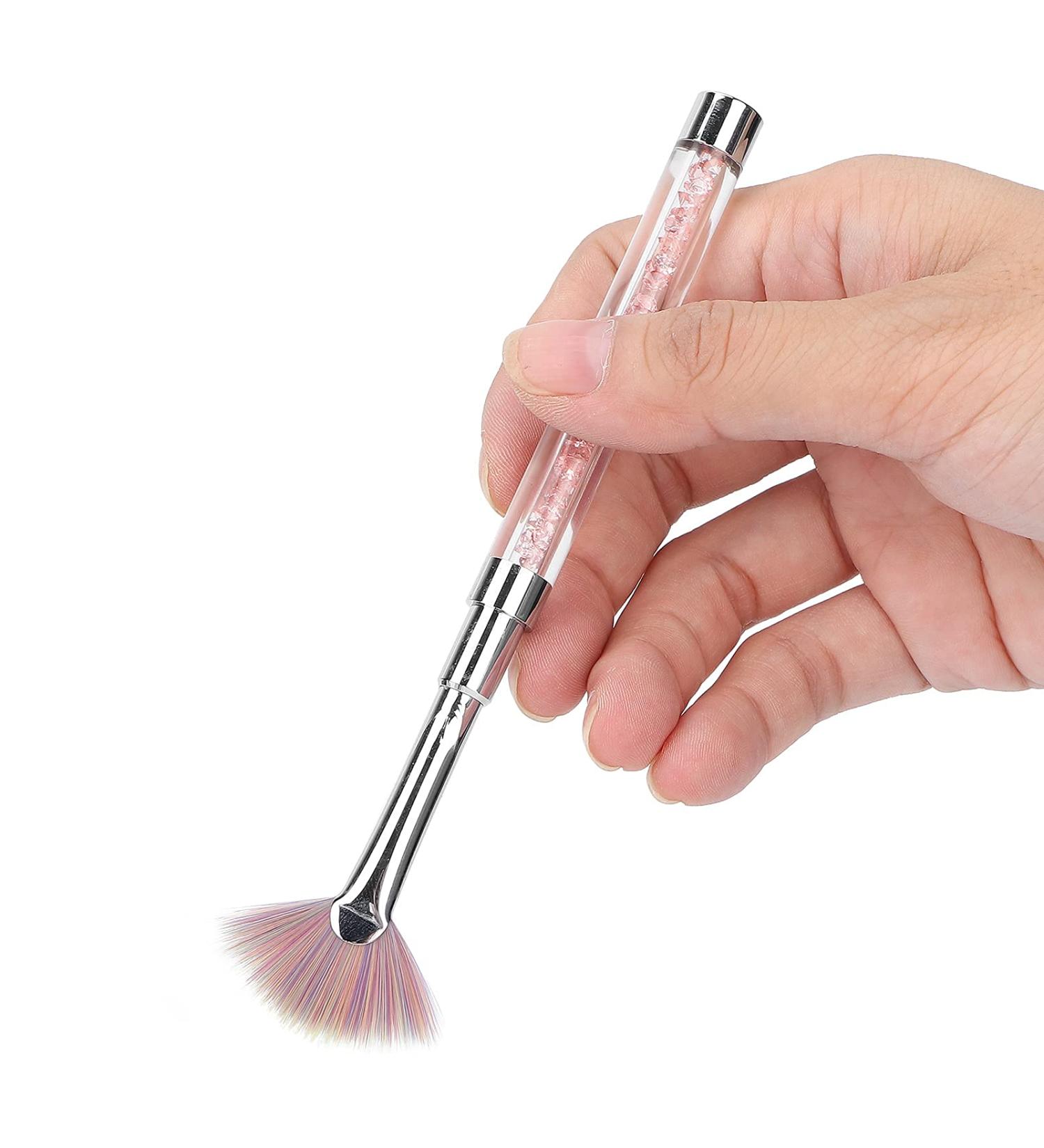 Fan-Shaped Nail Brush | Acrylic-Liner Removal Tool | Rhinestone Handle & Nylon Hair | Perfect for Nail Art & Manicure - Buy Online on GoSupps.com