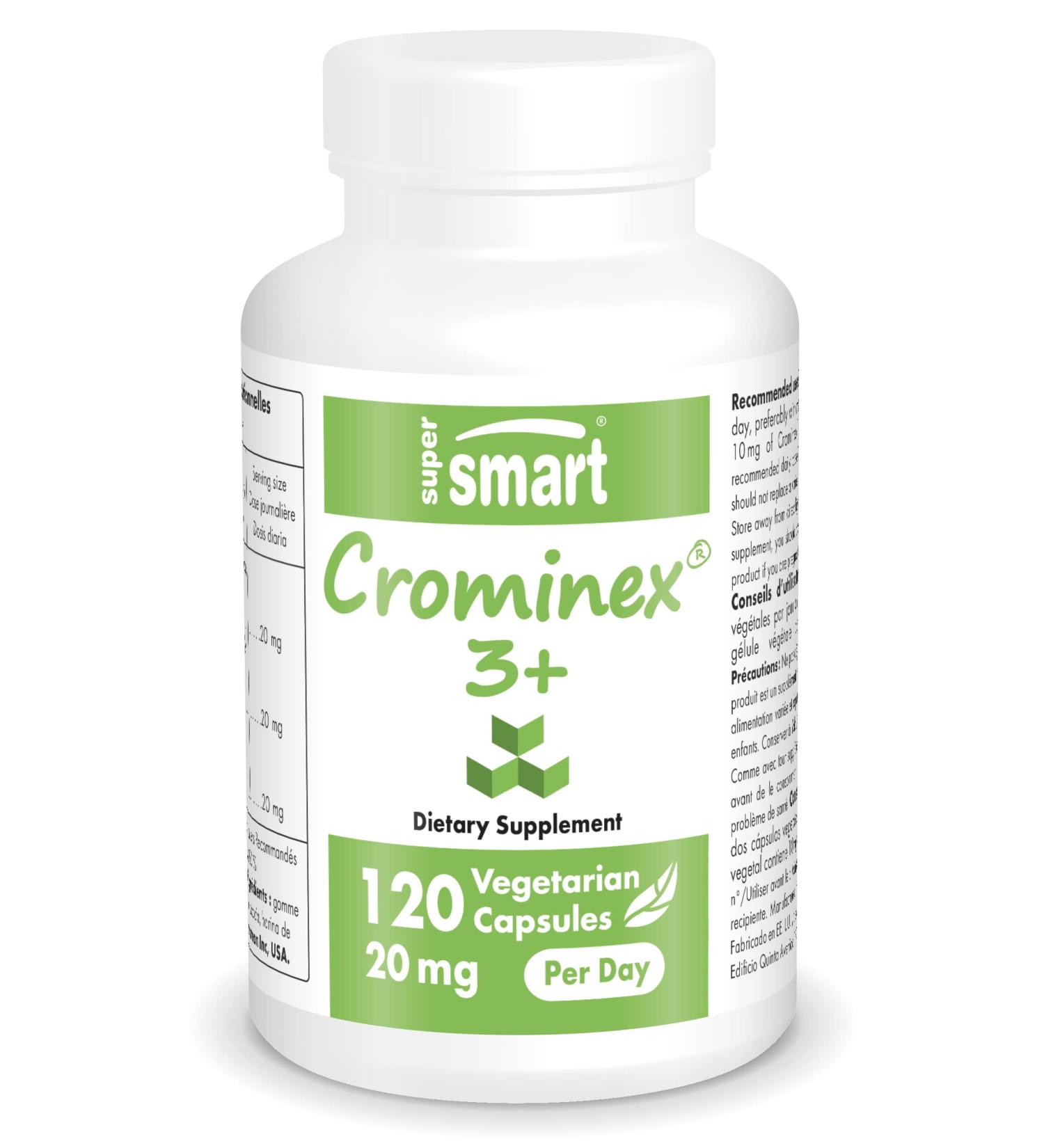 Supersmart Crominex 3+ 20mg | Weight Loss & Fat Burner Supplement with Polyphenol & Fulvic Acid | Non-GMO - 120 Capsules - Buy Online on GoSupps.com