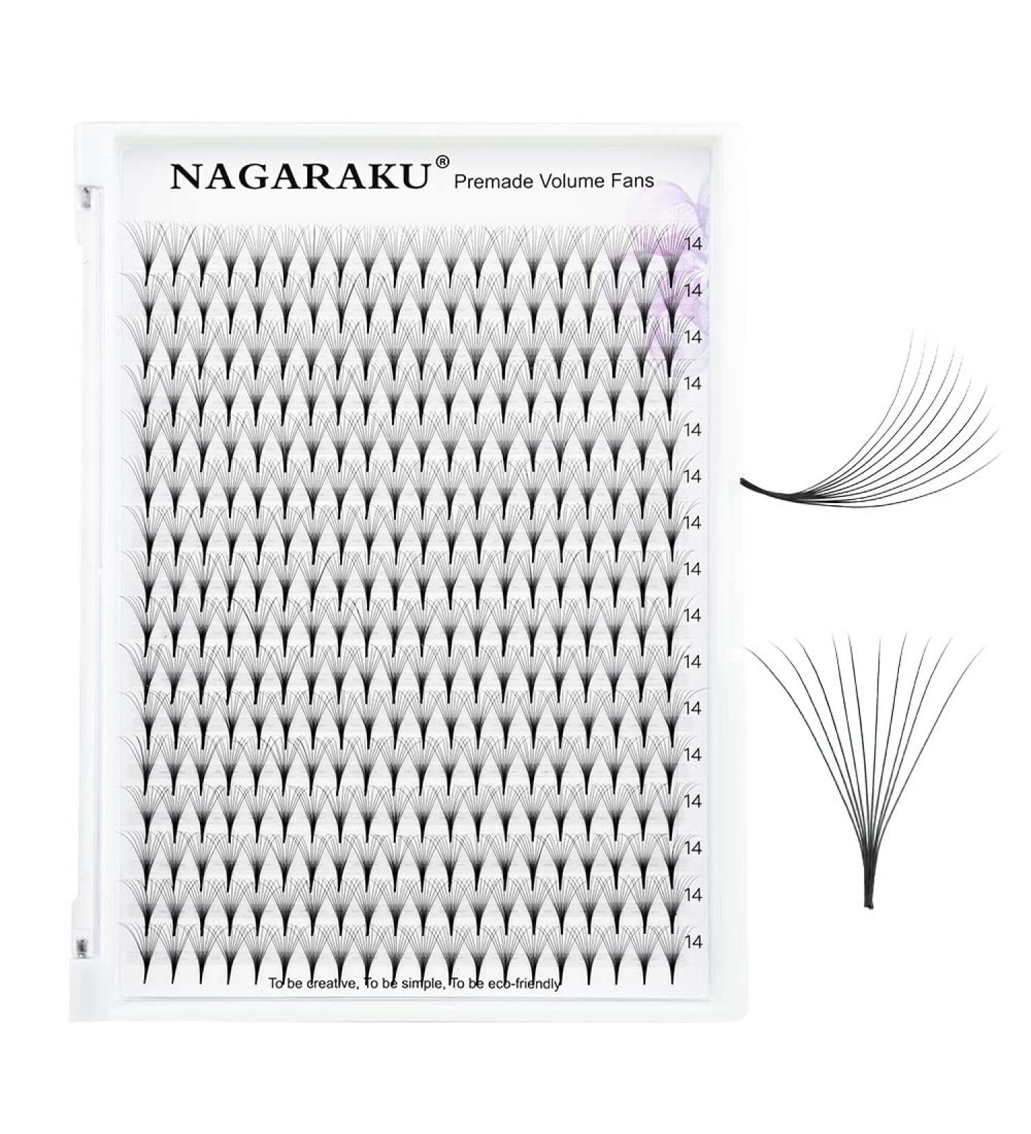 Nagaraku 10D 0.07mm D Curl 14mm Volume Eyelash Extensions - 320pcs Prefabricated Narrow Stem Fans for Stunning Lashes - Buy Online on GoSupps.com