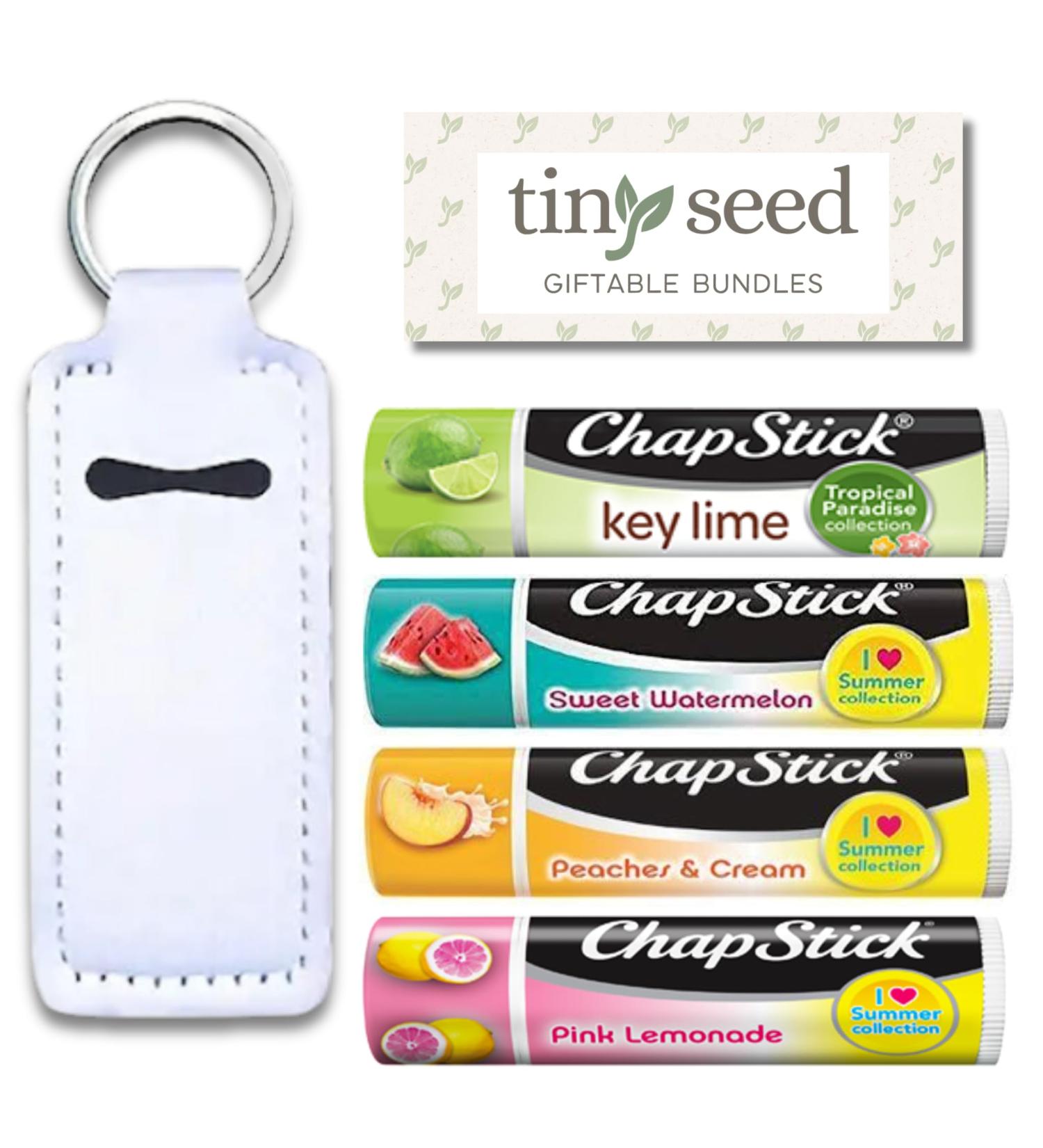 Shop Limited Edition Chapsticks Set of 4 - Key Lime Pink Lemonade Peaches & Cream Sweet Watermelon | I Love Summer & Tropical Paradise Collection with Keychain Holder - Buy Online on GoSupps.com