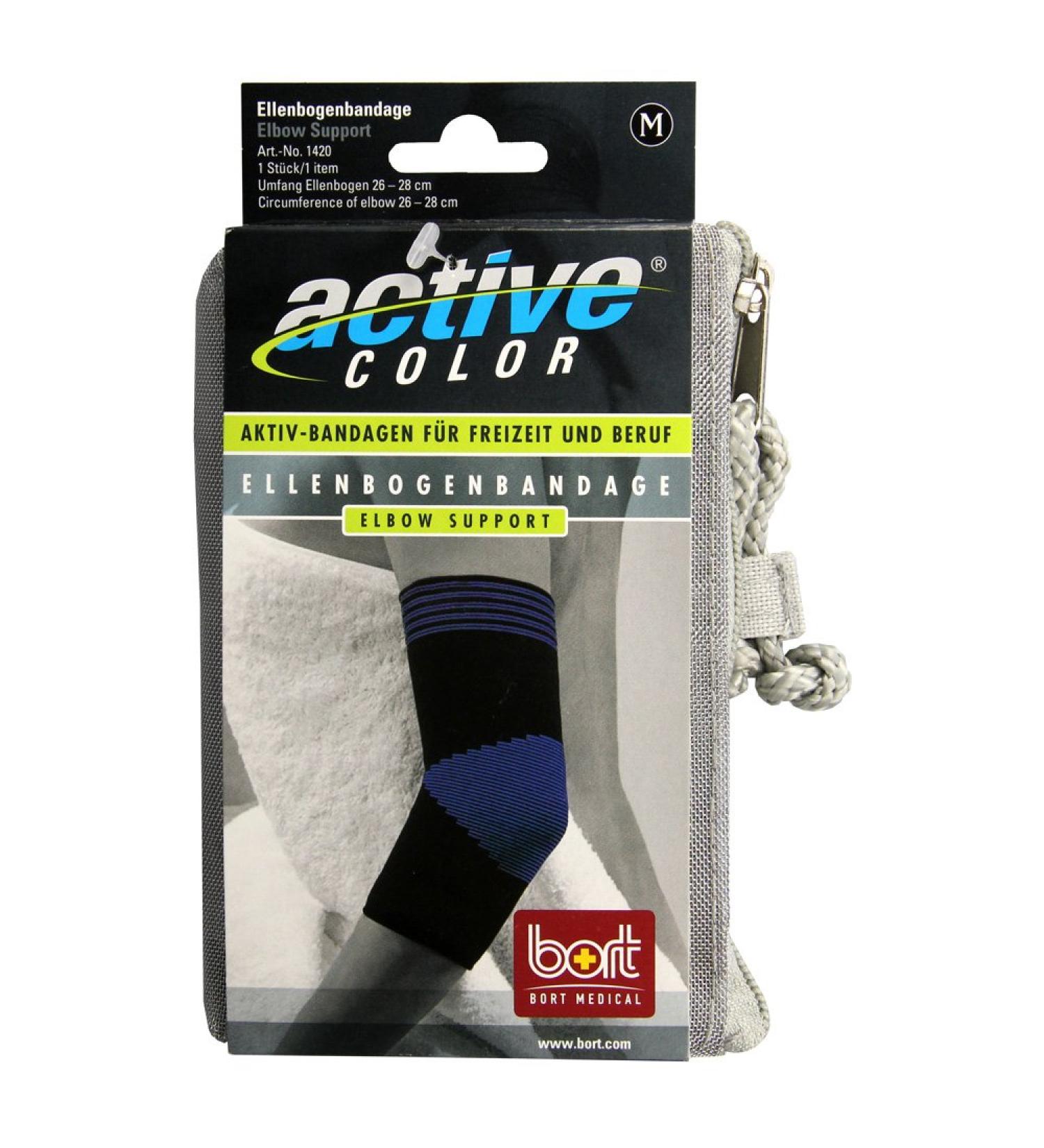 Bort Activecolor Elbow Support 1420 Undersleeve Brace Compression Sleeve Elastic Support Tendonitis Pain Tennis Elbow Golfer's Elbow Arthritis Zippered Storage Pouch Medical Grade Made in Germany Black Medium