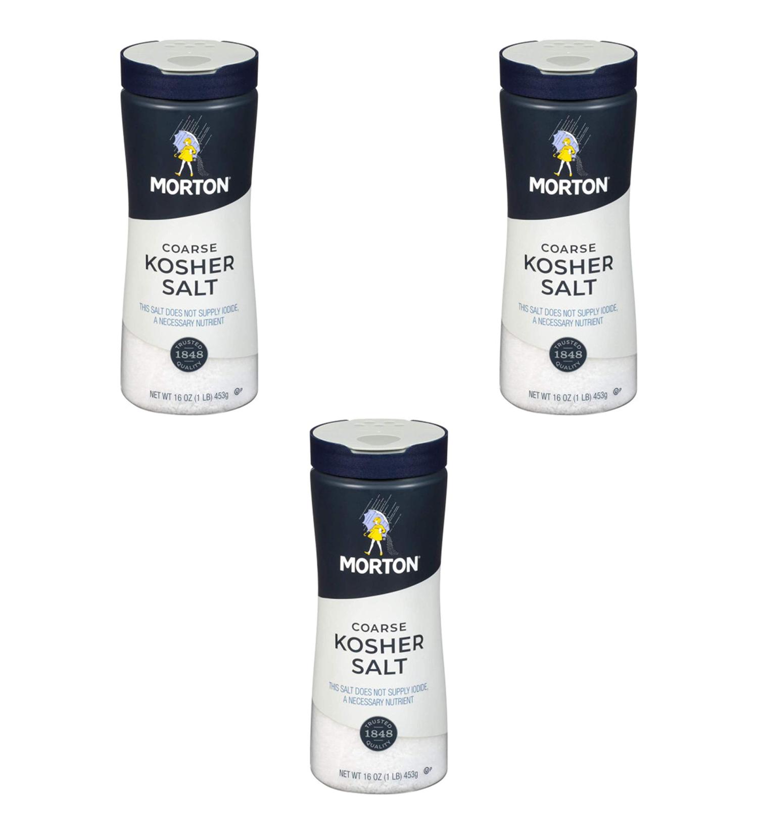 Morton Kosher Salt, Coarse, 16 Ounce SET of 3