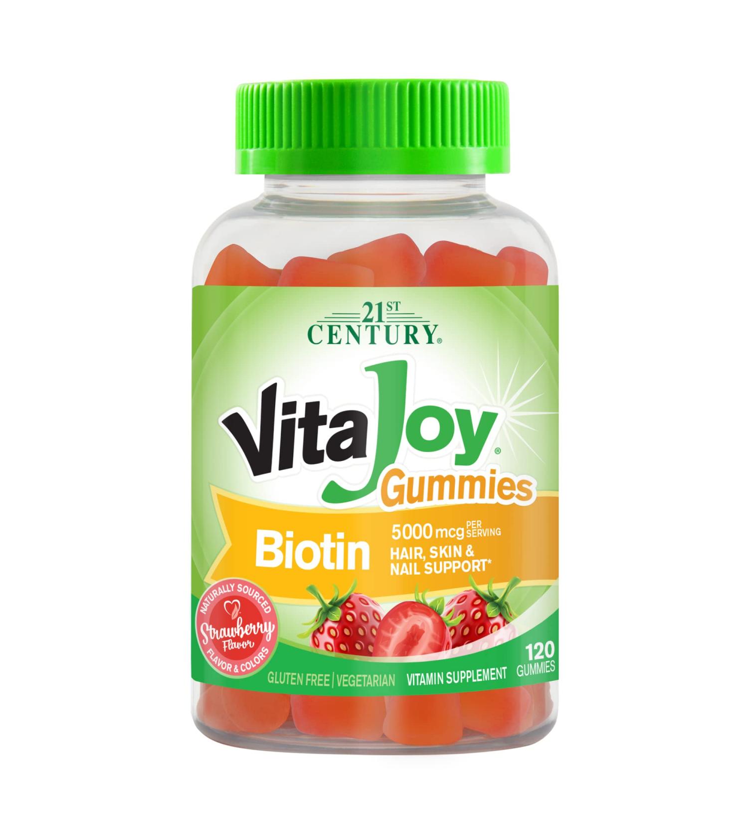 21st Century VitaJoy Biotin Gummies - 5000 mcg Strawberry Flavor | 120 Vegetarian Gummies - Buy Online on GoSupps.com
