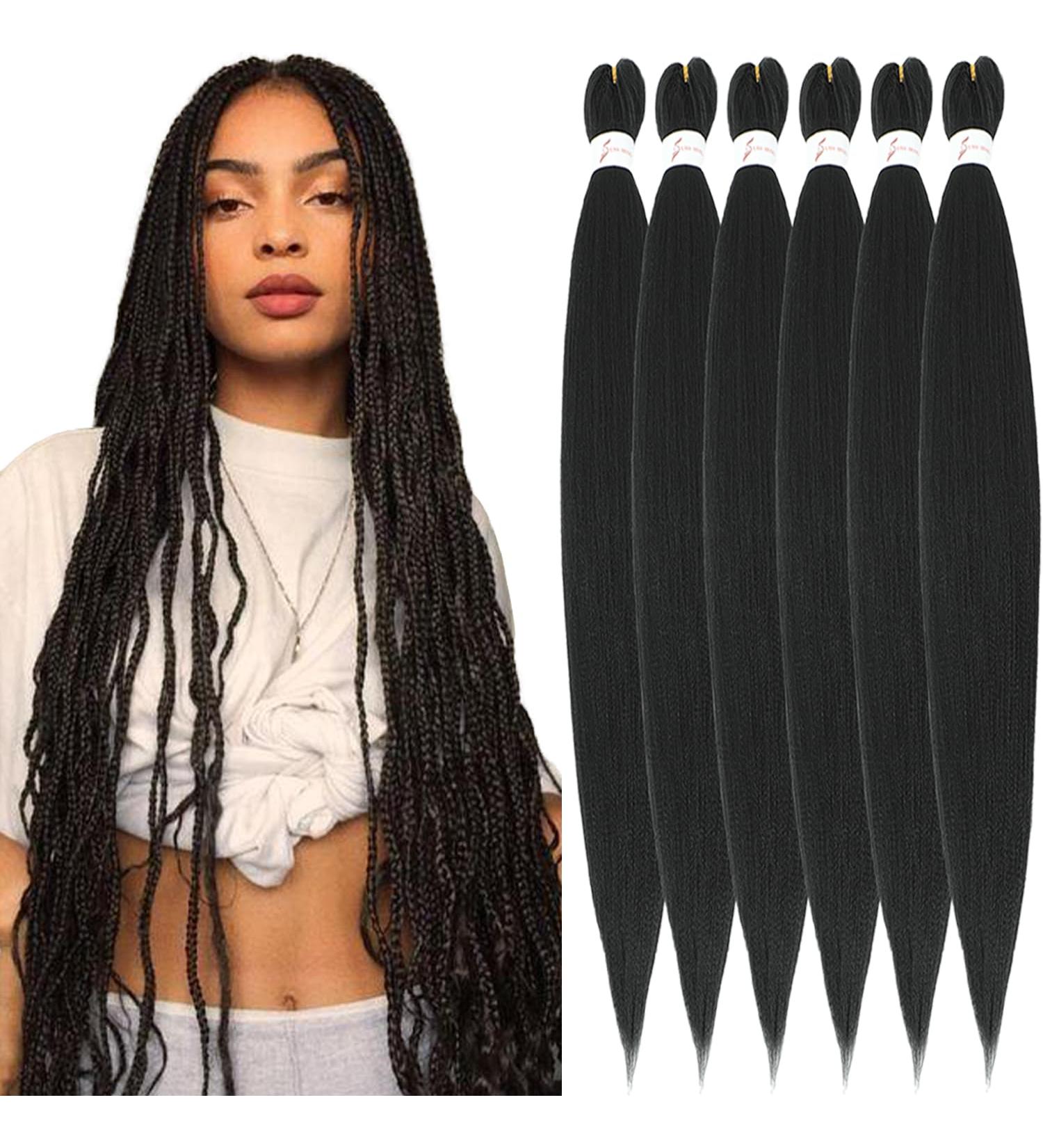 Xusuperb 36 Inch Extra Long Pre-Stretched Braiding Hair - 1B Black Knotless Yaki-Texture Extensions | 6 Pack Kanekalon Synthetic Braids - Buy Online on GoSupps.com