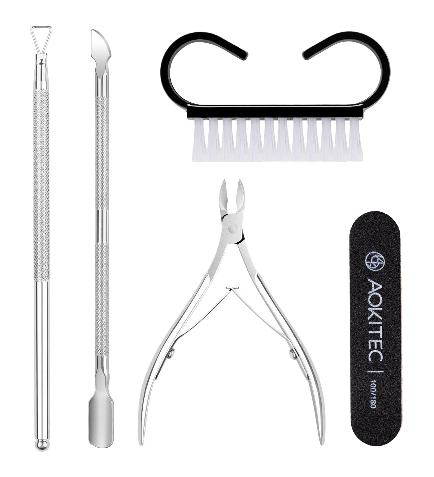 Aokitec Cuticle Trimmer with Cuticle Pusher 5 Pieces Professional Stainless Steel Pedicure Manicure Tools Kit with Triangle Nail Polish Scraper Cuticle Nipper Nail Dust Brush for Fingernails & - Buy Online on GoSupps.com