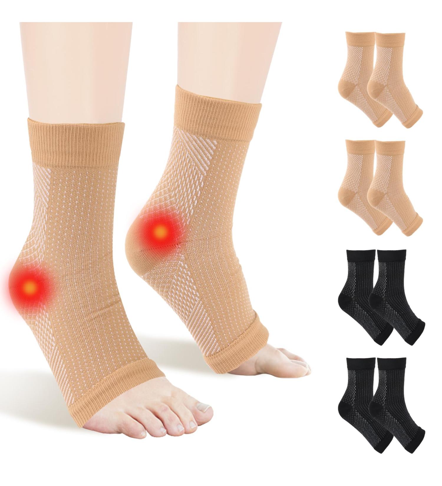 4 Pairs Neuro Socks for Men and Women Compression Socks Medical Neuropathy Socks Plantar Fasciitis Socks Sprained Ankle Support Breathable Anti-Slip Foot Support Brace for Pain Relief L/XL Black Skin - Buy Online on GoSupps.com