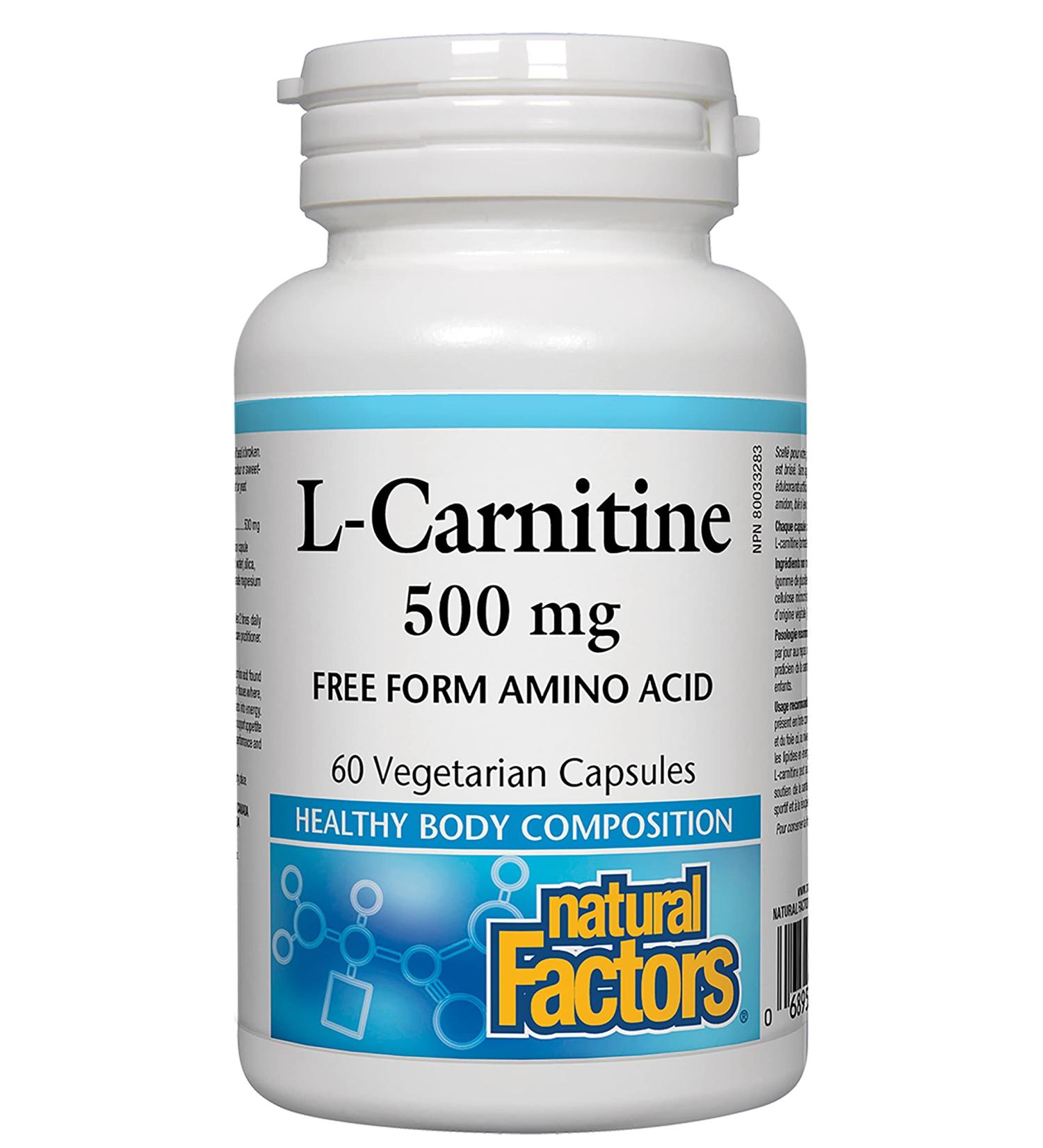 Natural Factors L-Carnitine 500 mg - 60 Vegetarian Capsules | Energy & Metabolism Support - Buy Online on GoSupps.com