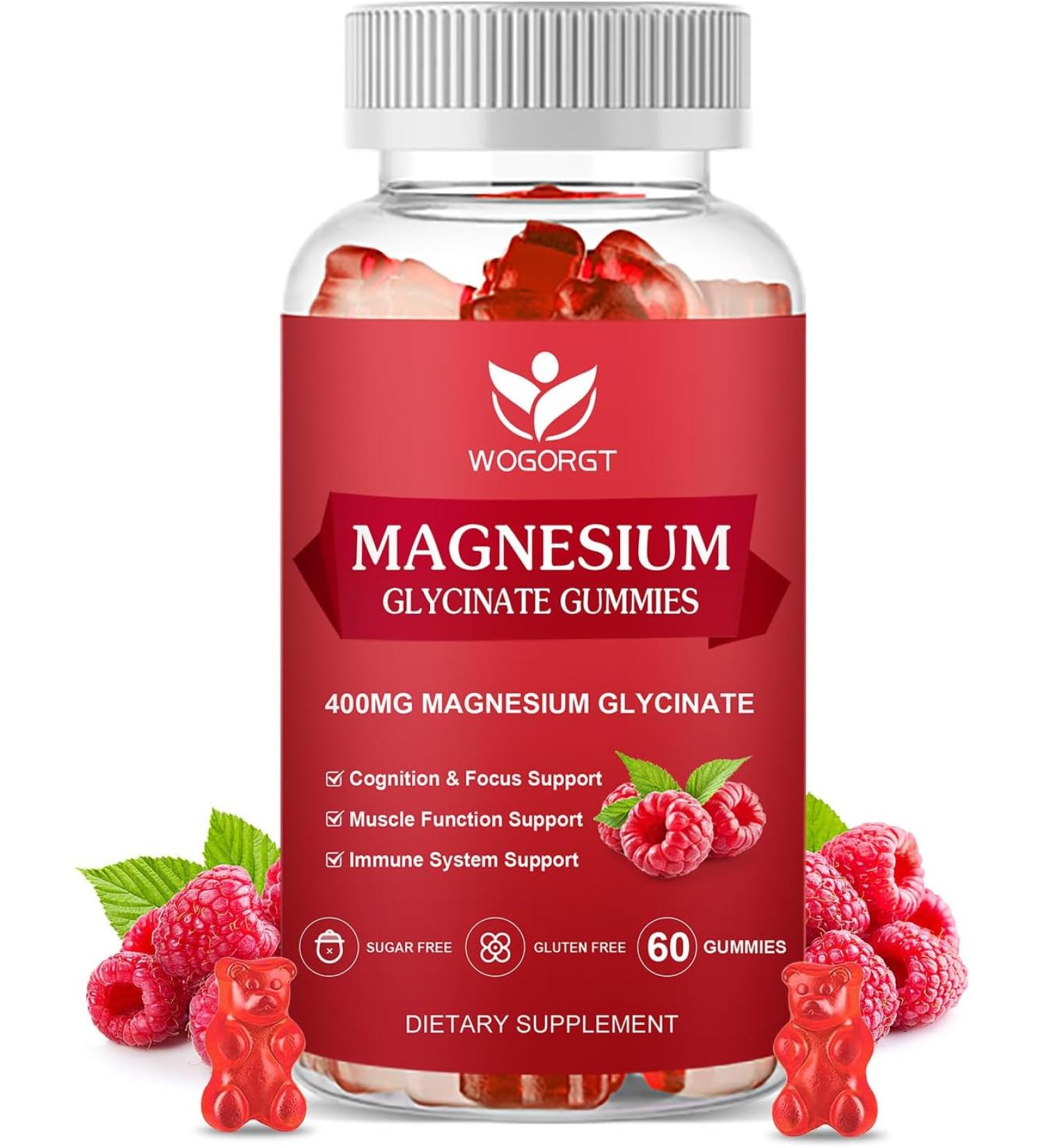 WOGORGT Magnesium Glycinate Gummies 400mg - Raspberry - 60 Gummies - Buy Online on GoSupps.com