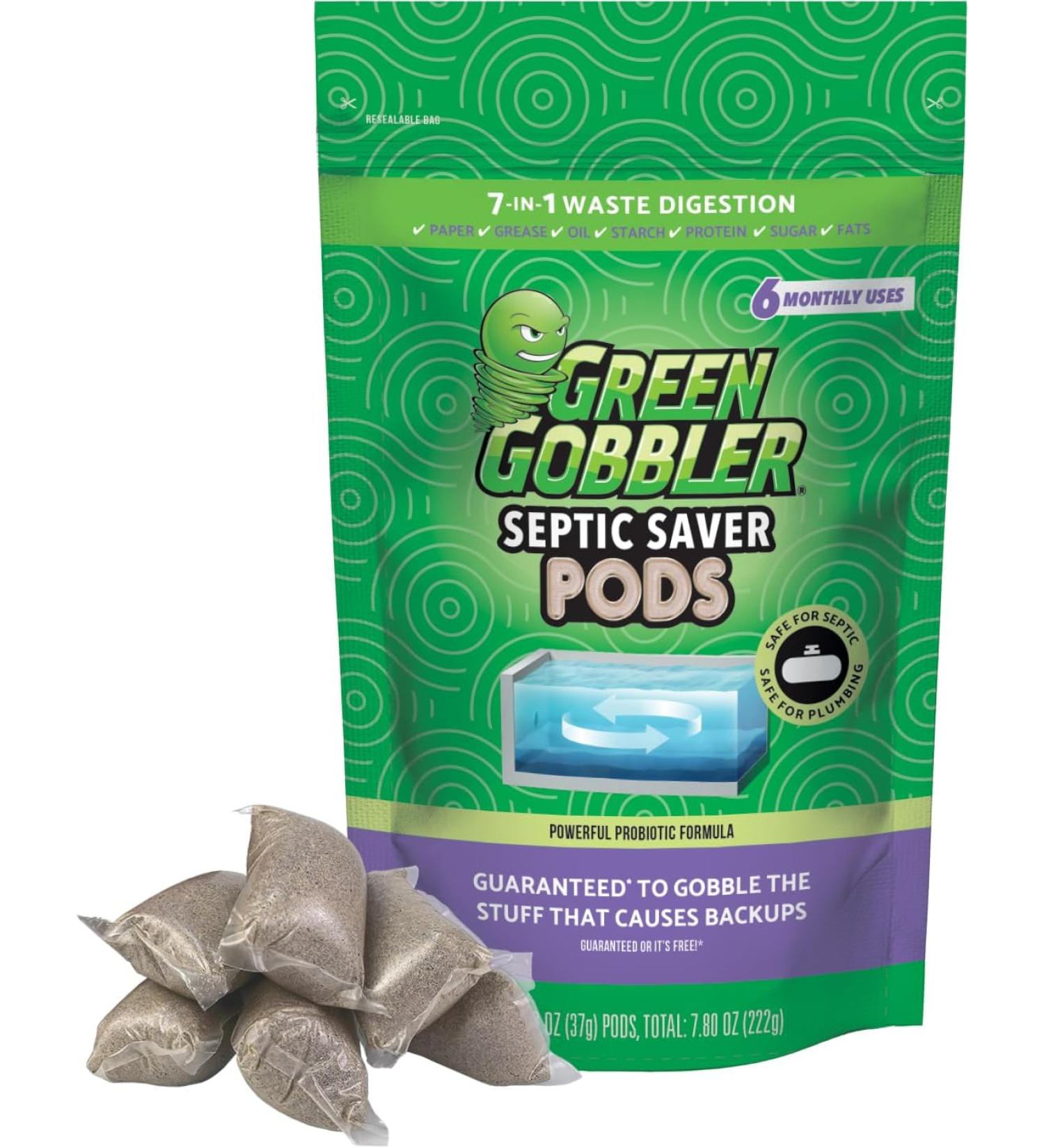 Green Gobbler SEPTIC SAVER Treatment Pods - 6 Month Supply - 1.30 oz - Healthy Septic System Bacteria - Buy Online on GoSupps.com