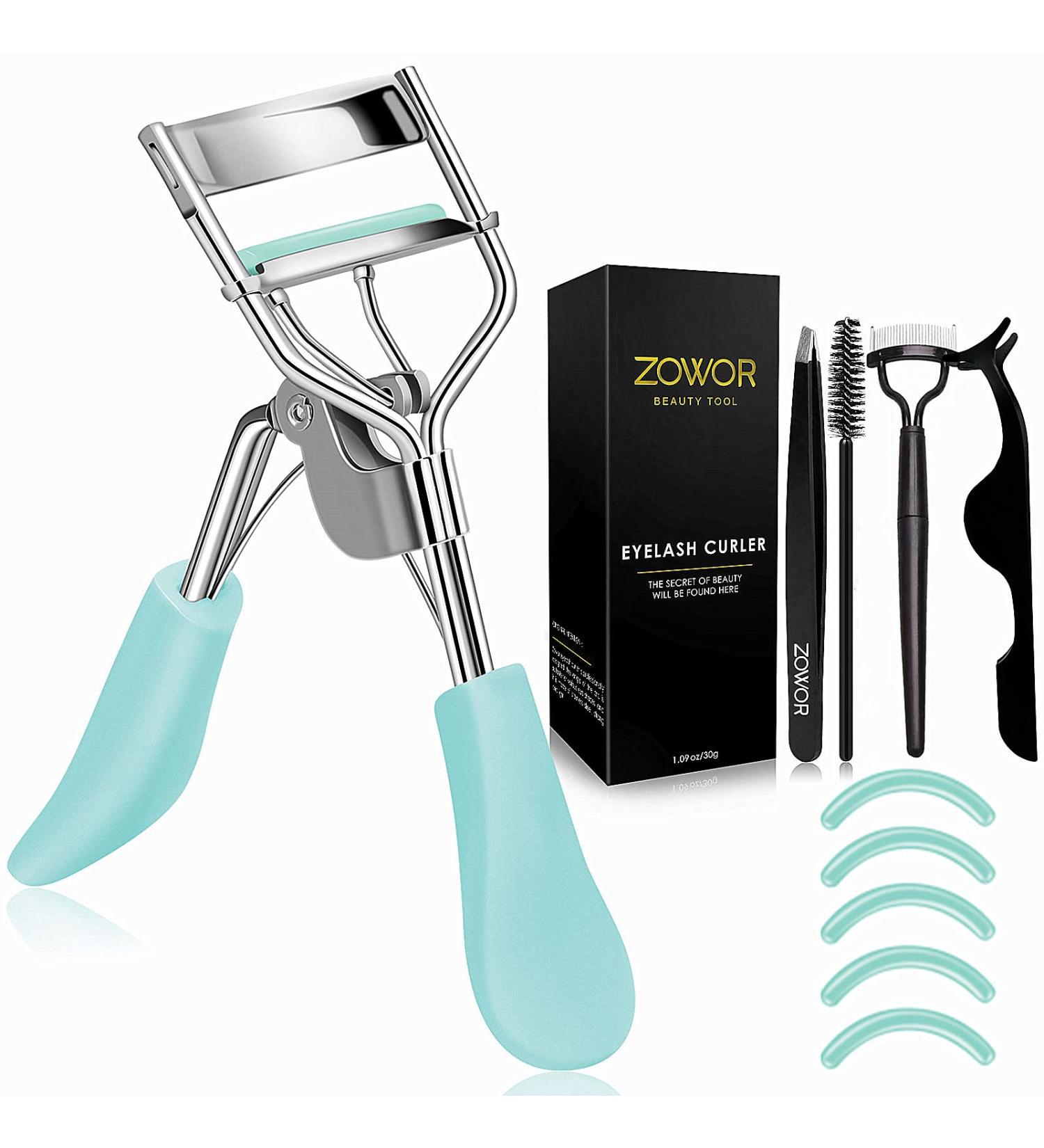 Zowor Eyelash Curler with Comb and Brush - Curved Lash Curler with 5 Silicone Refill Pads for Natural and Long-Lasting Curl - Perfect Make Up Gift for Women - Buy Online on GoSupps.com