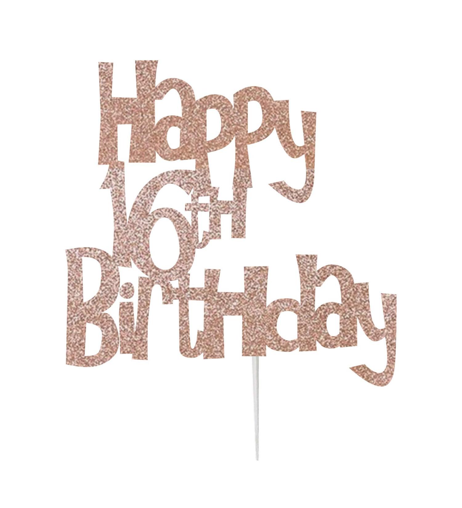 Happy 16th Birthday Cake Topper Decoration in Fun Style (Made in UK) - Rose Gold - Buy Online on GoSupps.com