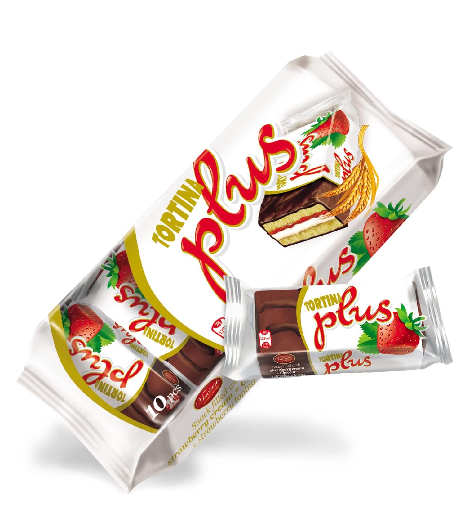 10x10 Tortina Plus cake slices strawberry covered in chocolate 300g - 10 cakes individually wrapped