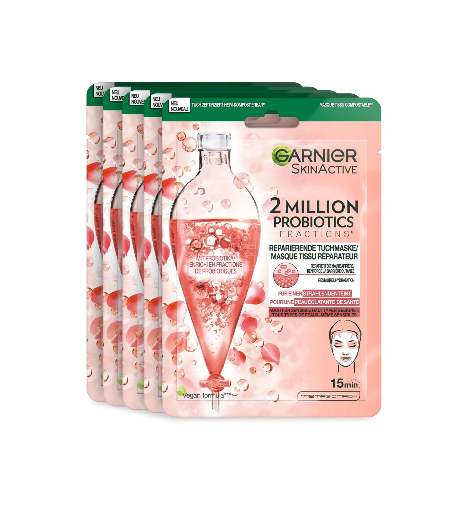 Garnier Repairing Cloth Mask - Hydrating Face Mask for Dry Dull Skin | 5-Pack with 2 Million Probiotics for Ultimate Glow - Buy Online on GoSupps.com