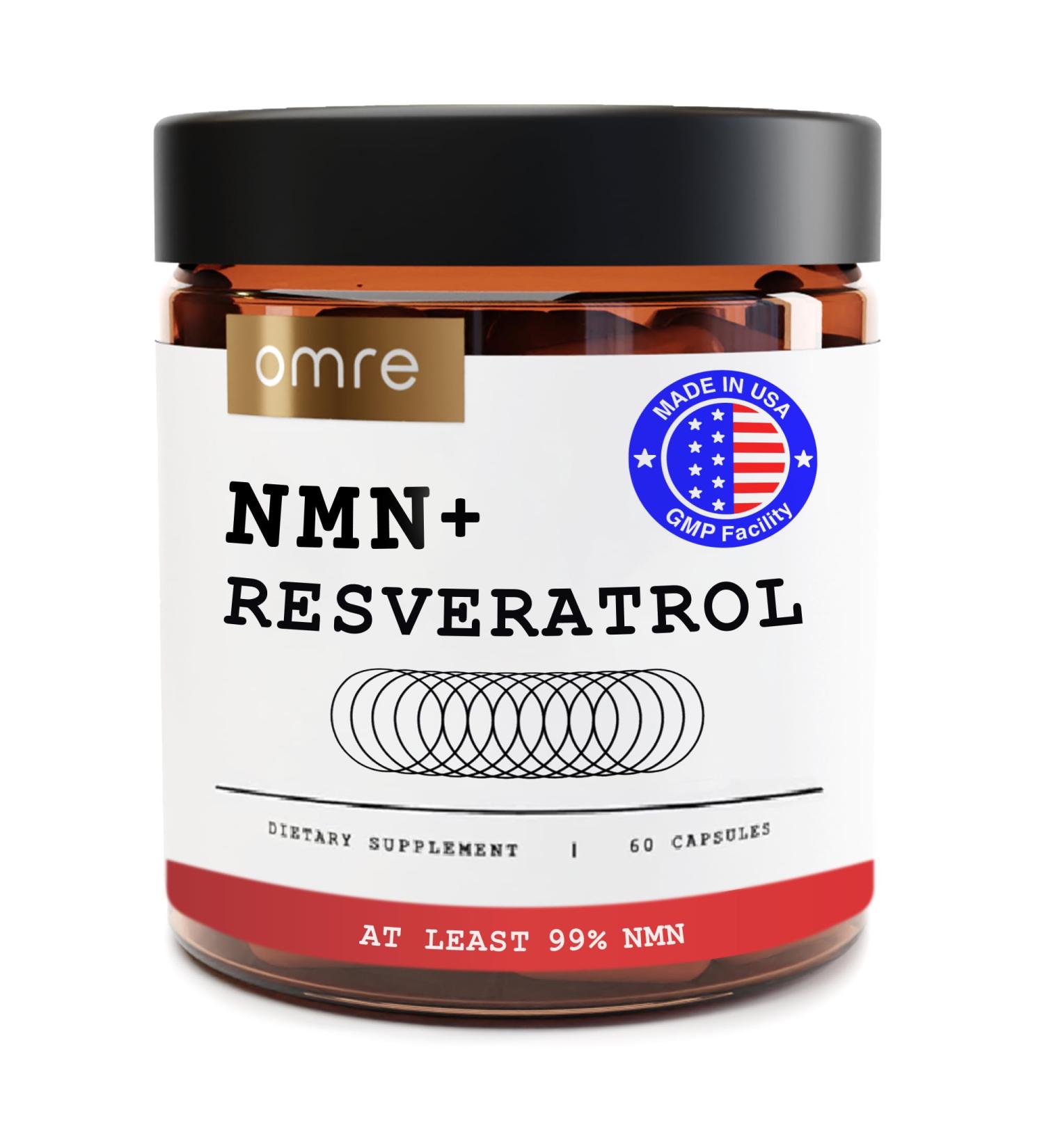 OMRE NMN + Resveratrol Supplement 99% Purity for Cellular Energy, NAD+ Boost | Highly Bioavailable Nicotinamide Mononucleotide Supplement Resveratrol 500mg & NMN 500mg, Made in USA, 60 Capsules - Buy Online on GoSupps.com