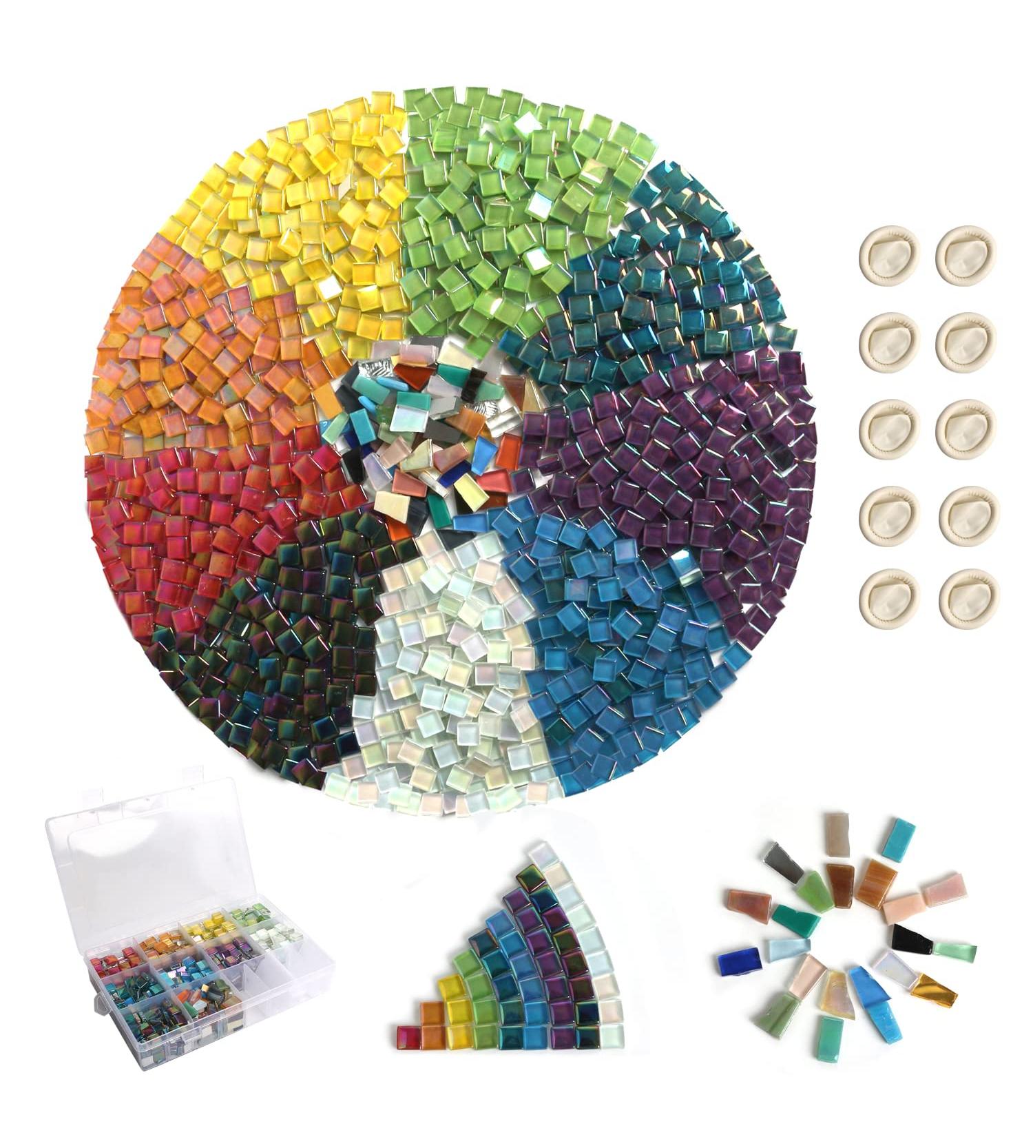 1.5lb Assorted Iridescent Crystal Mosaic Tiles Set for Crafts - 680g Glass Mosaic Pieces in Box - DIY Picture Frames, Handmade Jewelry, Art Decoration - Multi Colors Set - Buy Online on GoSupps.com