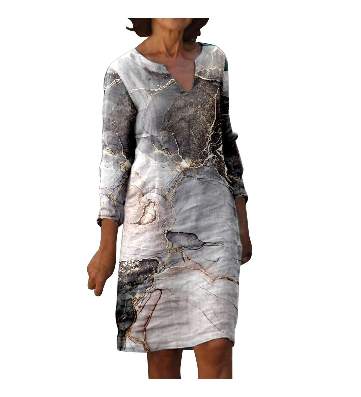 Summer Linen A-Line Dress for Women | Casual Vintage Midi Beach Shirt Dress in Gray - Sizes XL & More - Buy Online on GoSupps.com