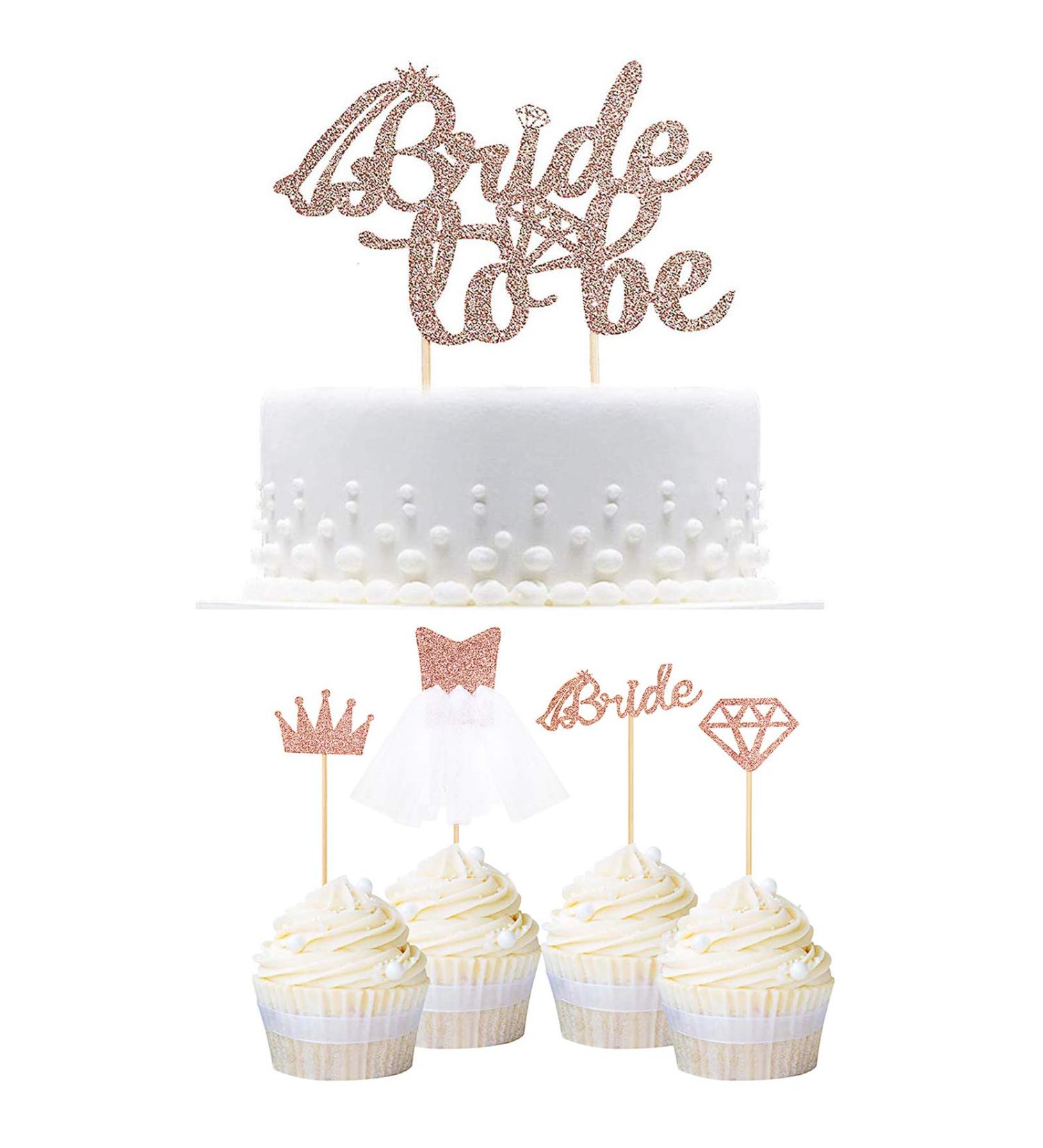 25 Pack Glitter Bride Cake Toppers | Wedding Dress Cupcake Toppers for Bachelorette Party Decorations | International Shipping - Buy Online on GoSupps.com