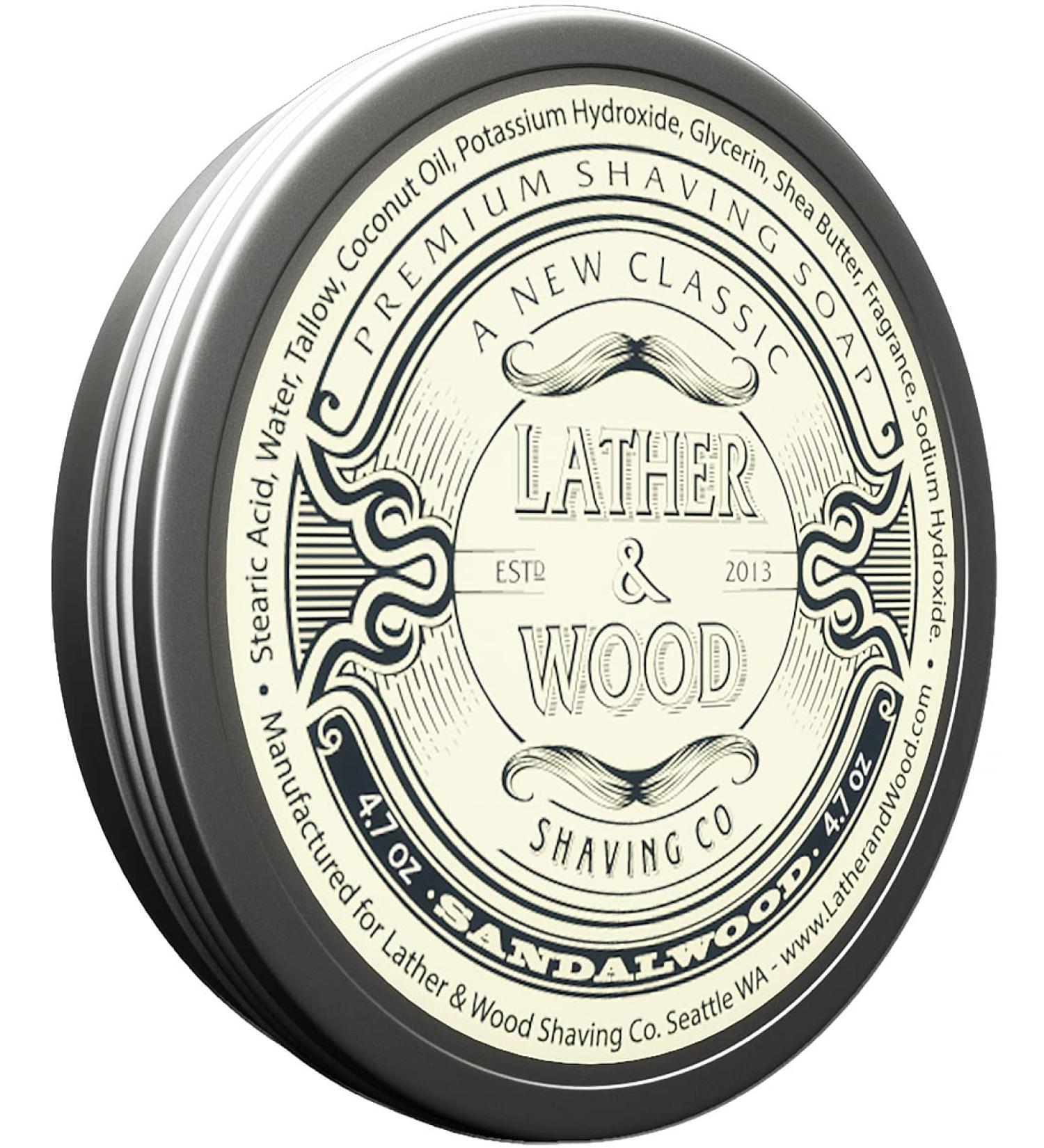 Lather & Wood Sandalwood Shaving Soap - Luxury Tallow Cream for Wet Shaving - 4.6 oz - Buy Online on GoSupps.com