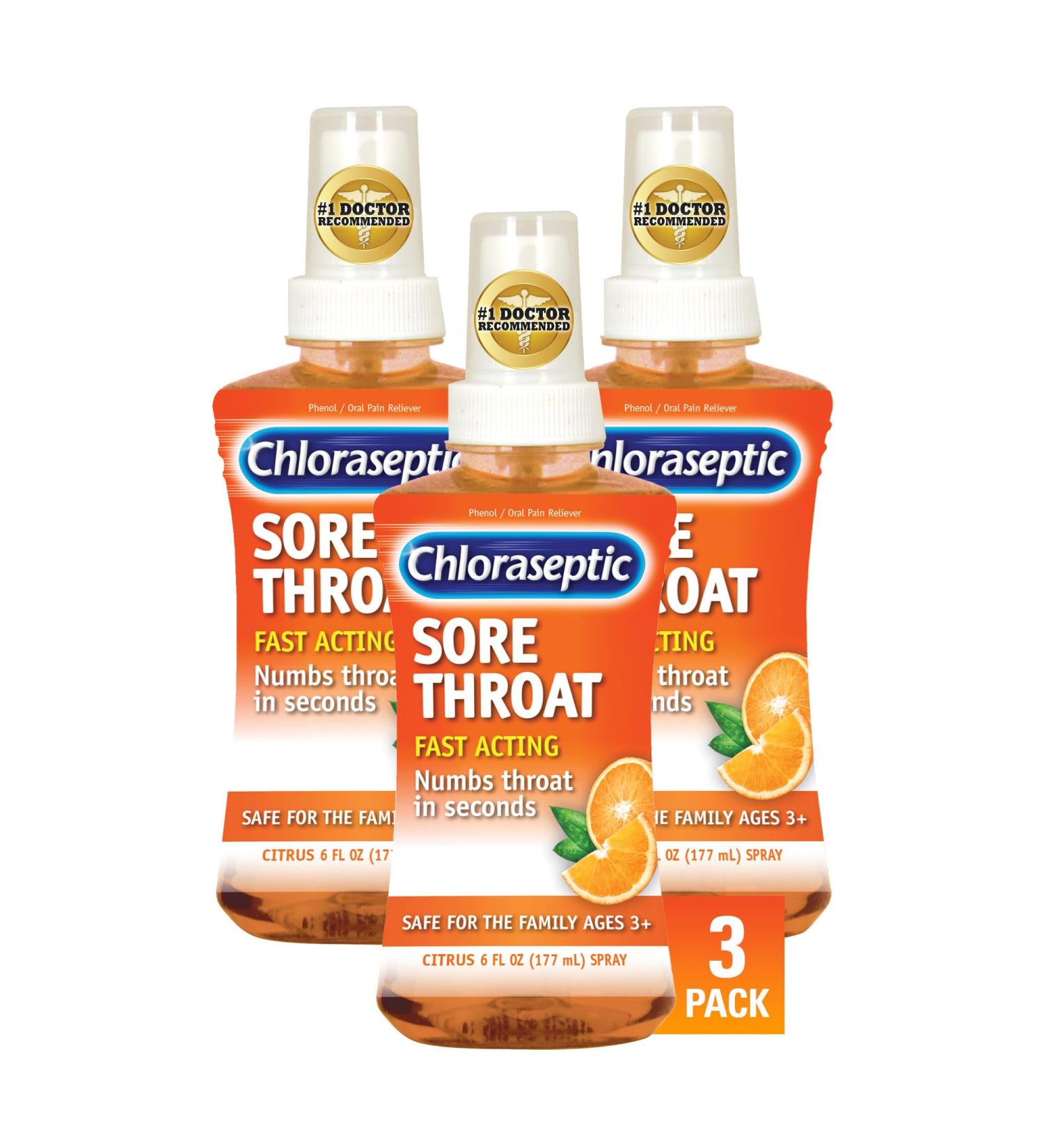 Chloraseptic Sore Throat Spray Citrus Flavor 6 fl oz 3 Pack - Buy Online on GoSupps.com