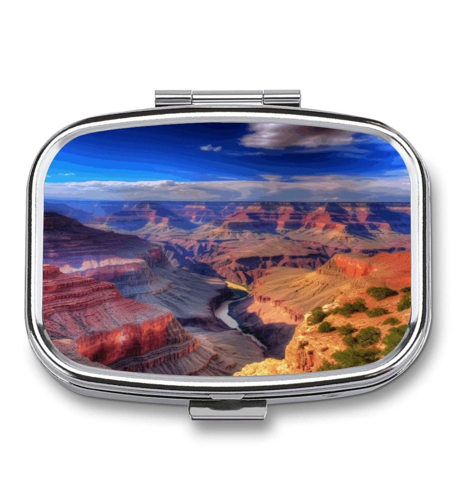 Grand Canyon Print Pill Box - 2 Compartment Decorative Portable Pill Organizer for Pocket or Purse - Buy Online on GoSupps.com